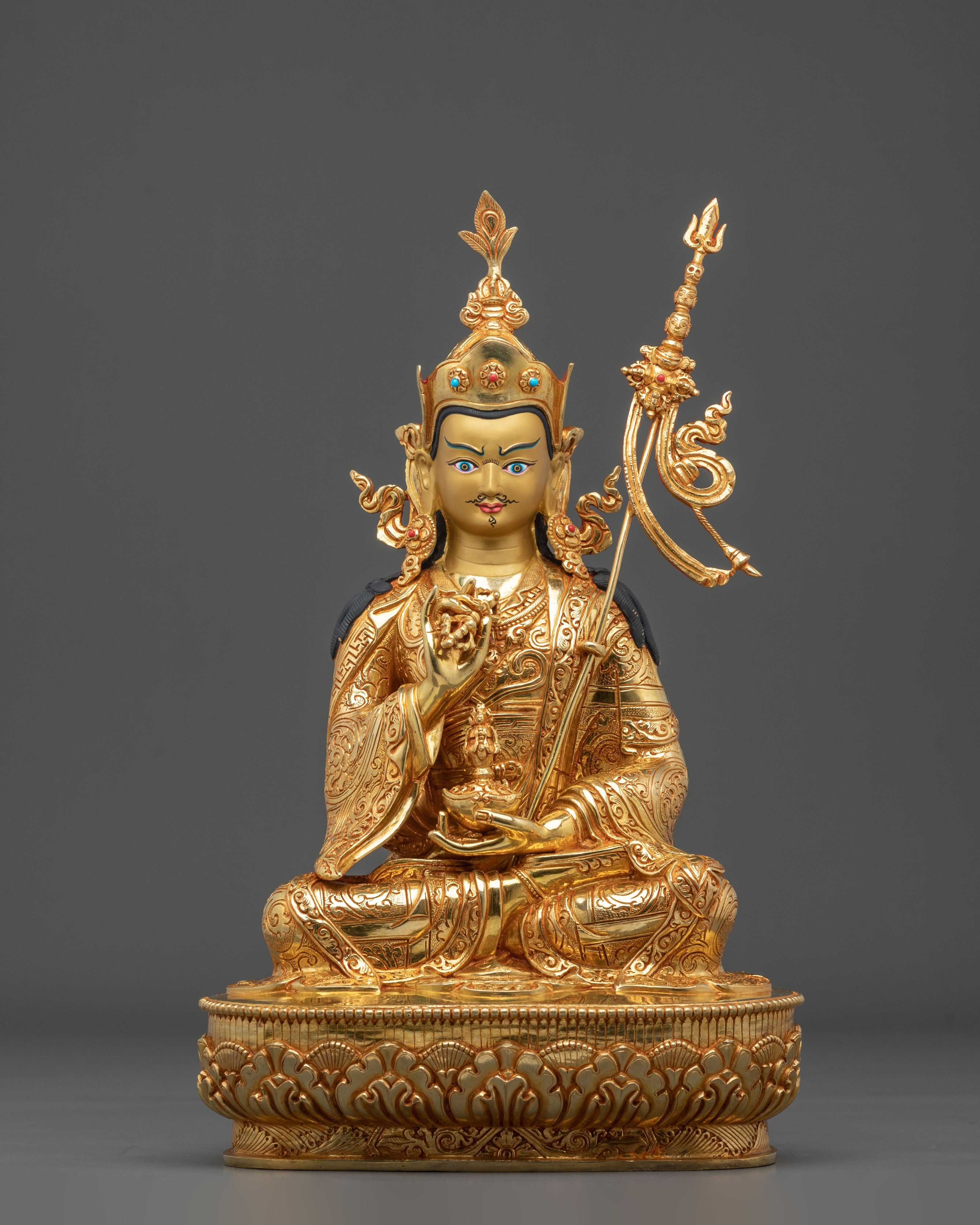 Guru Rinpoche Golden Statue Set | Buddhist Meditation Altar Decor