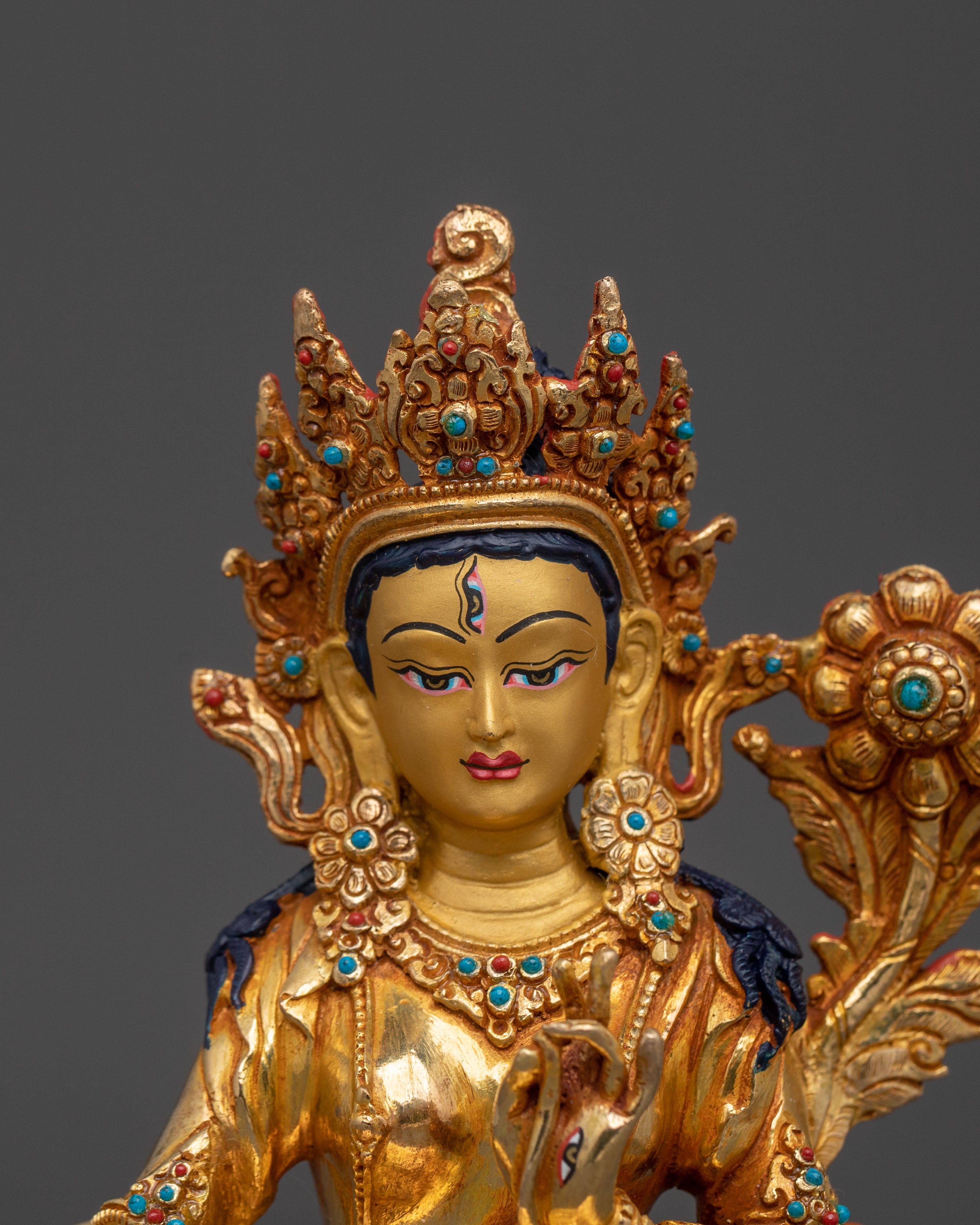 White Tara Sacred Longevity Icon: 24K Gold Gilded Copper Statue