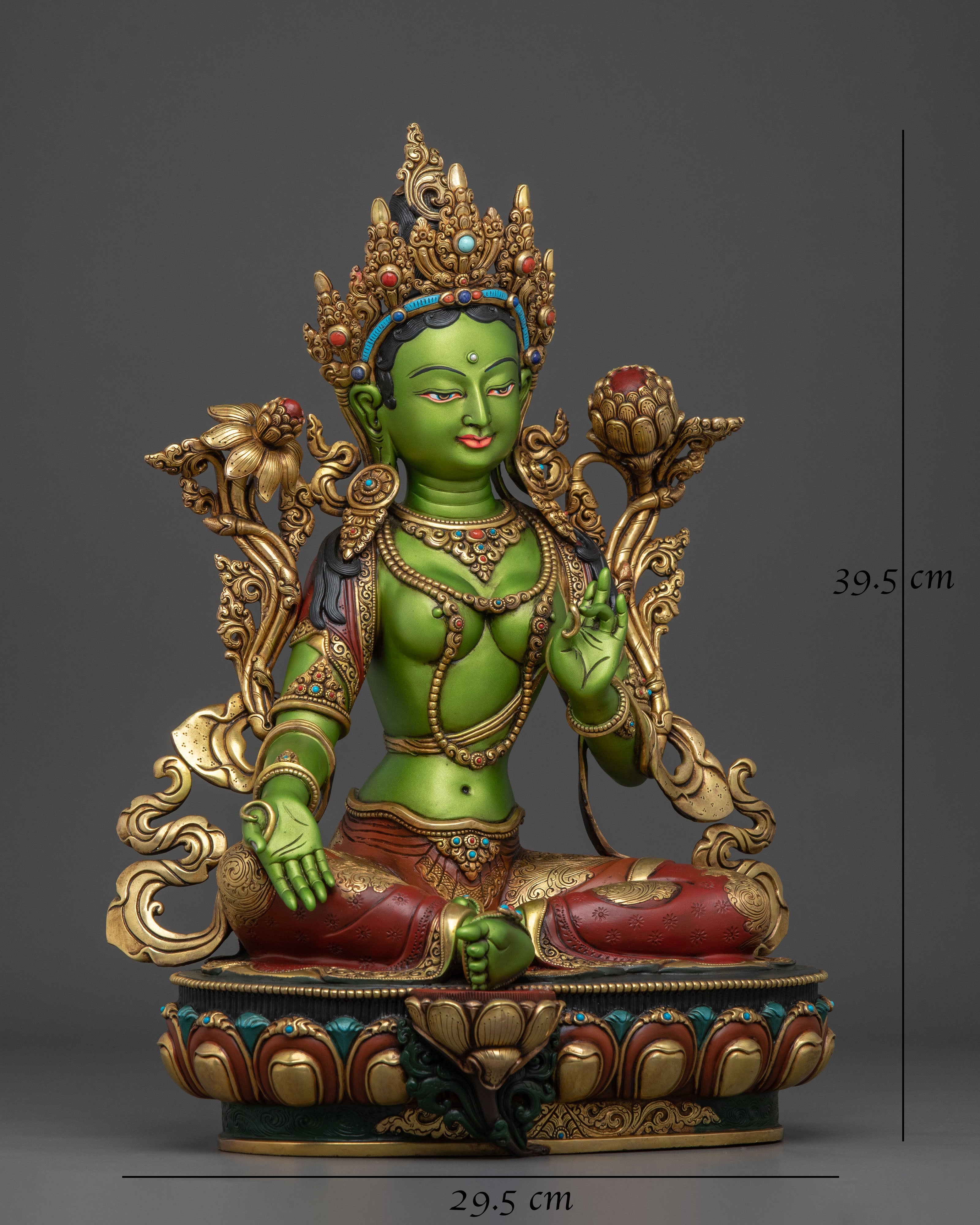 Mother Green Tara Sacred Sculpture in Gilded Copper