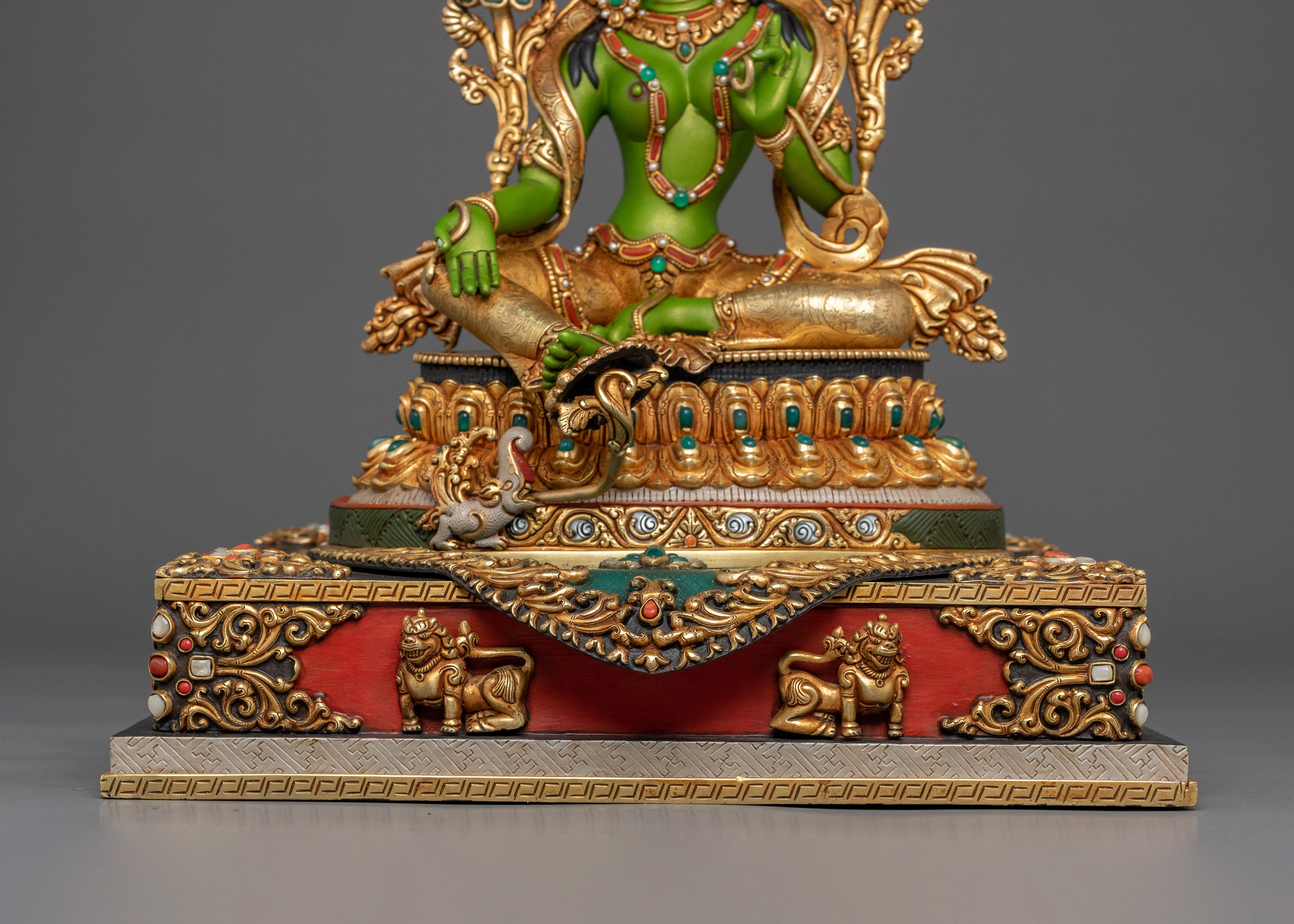 Green Tara Protection Statue with a Throne | Mother Figurine