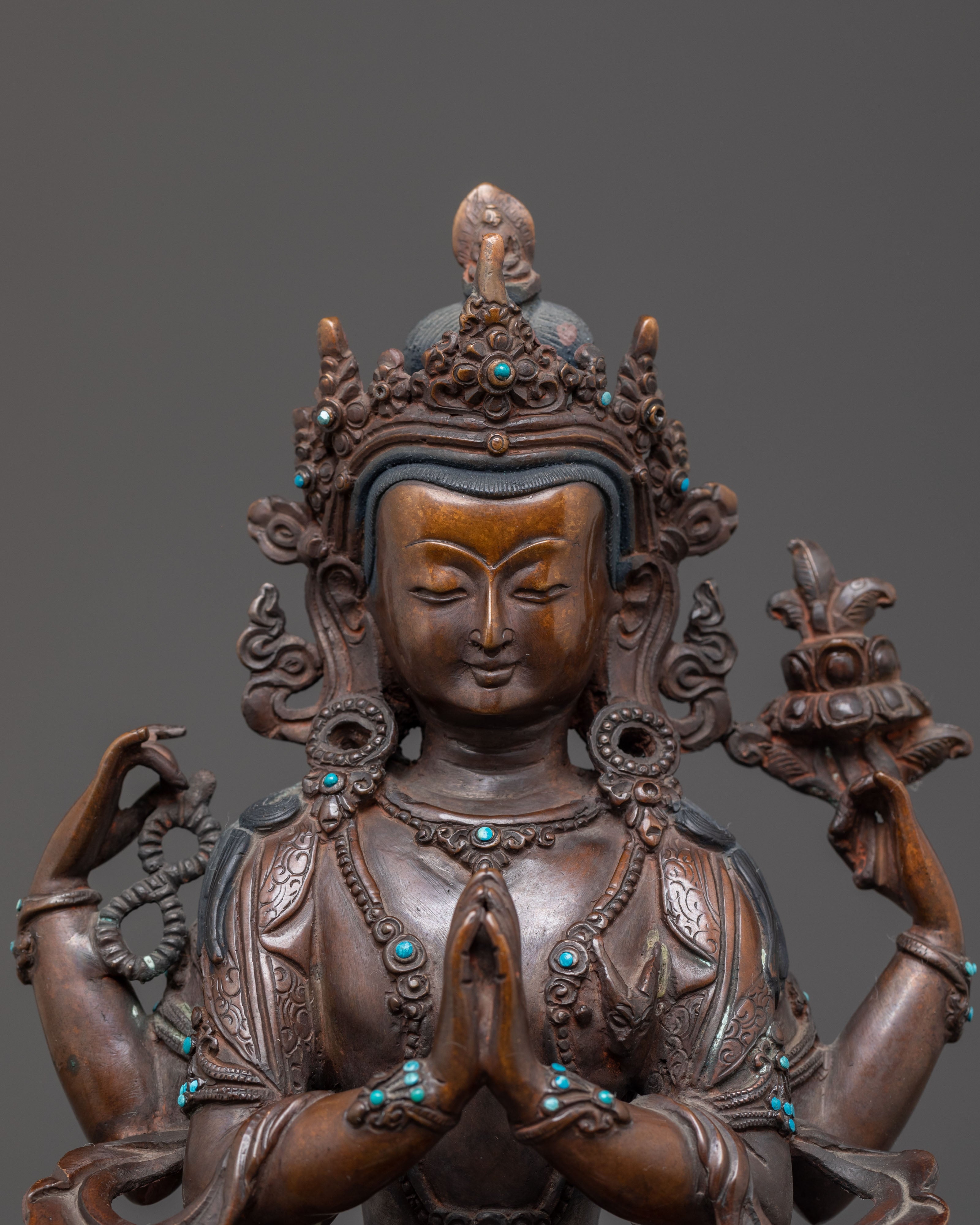 Handcrafted Chenrezig Statue of Compassion | Four-Armed Bodhisattva