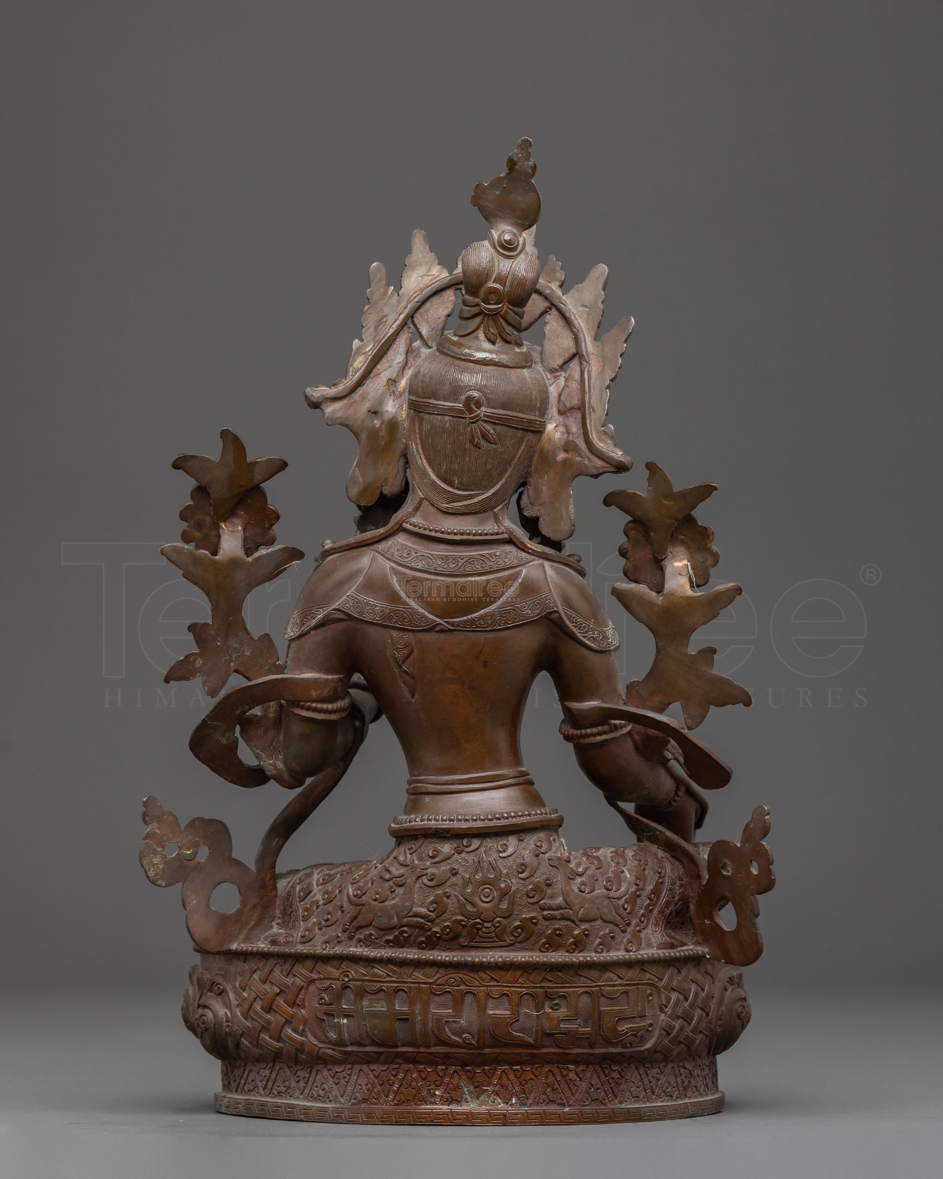 Green Tara Statue Buddhist Compassionate Mother - Antique Oxidized Copper