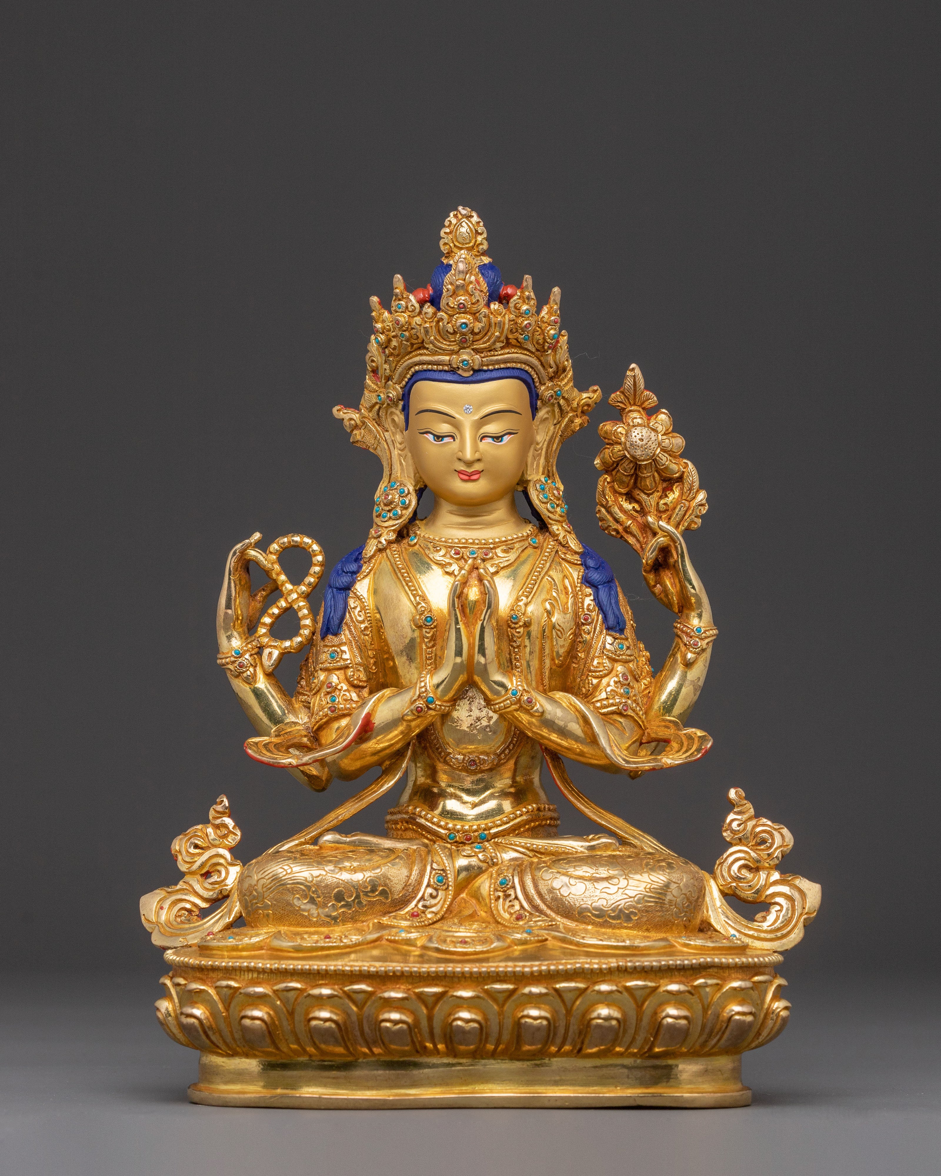24K Gold Gilded Copper Statue of Chenrezig – Exquisite Nepali Art