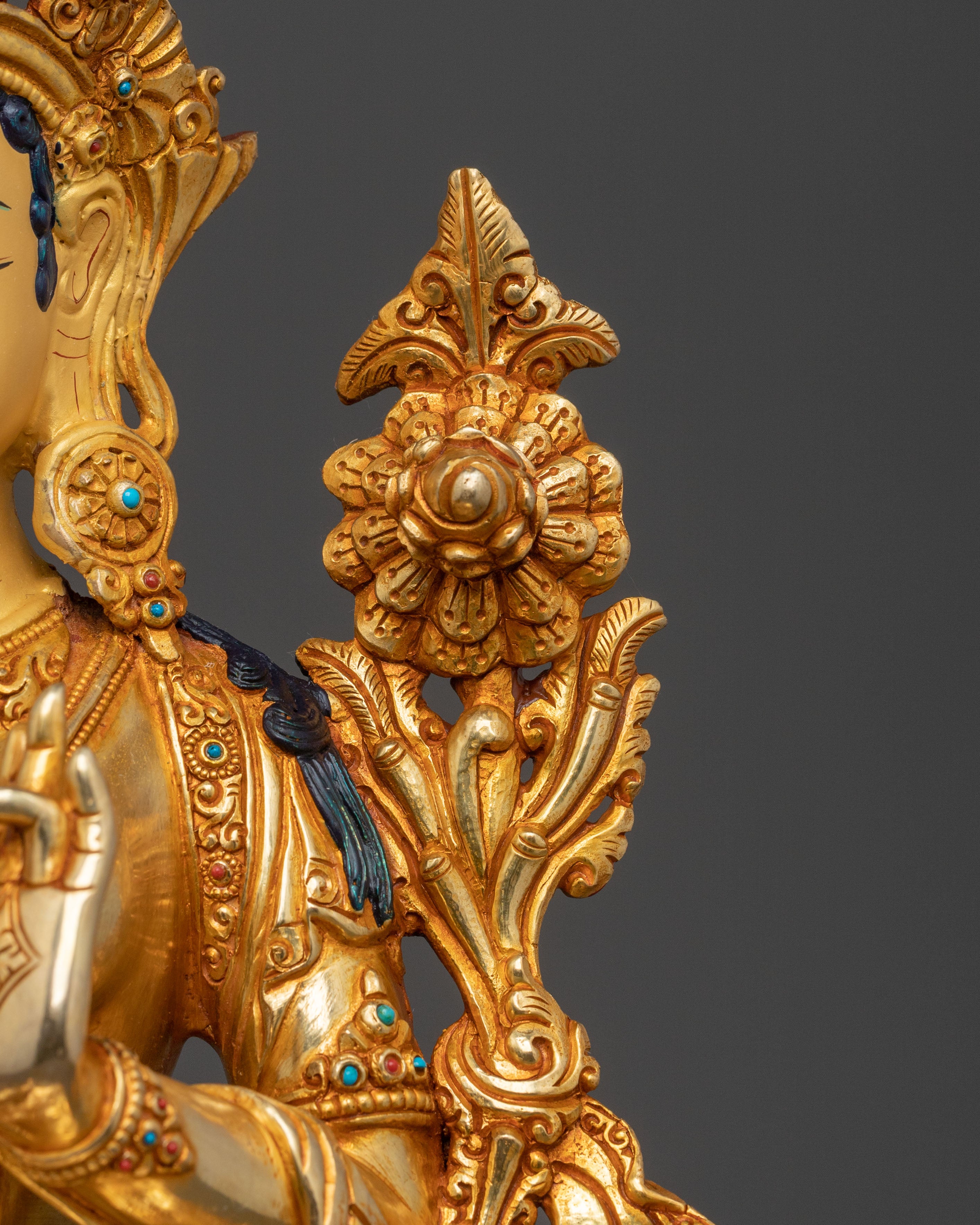Green Tara Statue: 24K Gold Gilded Buddhist Protector