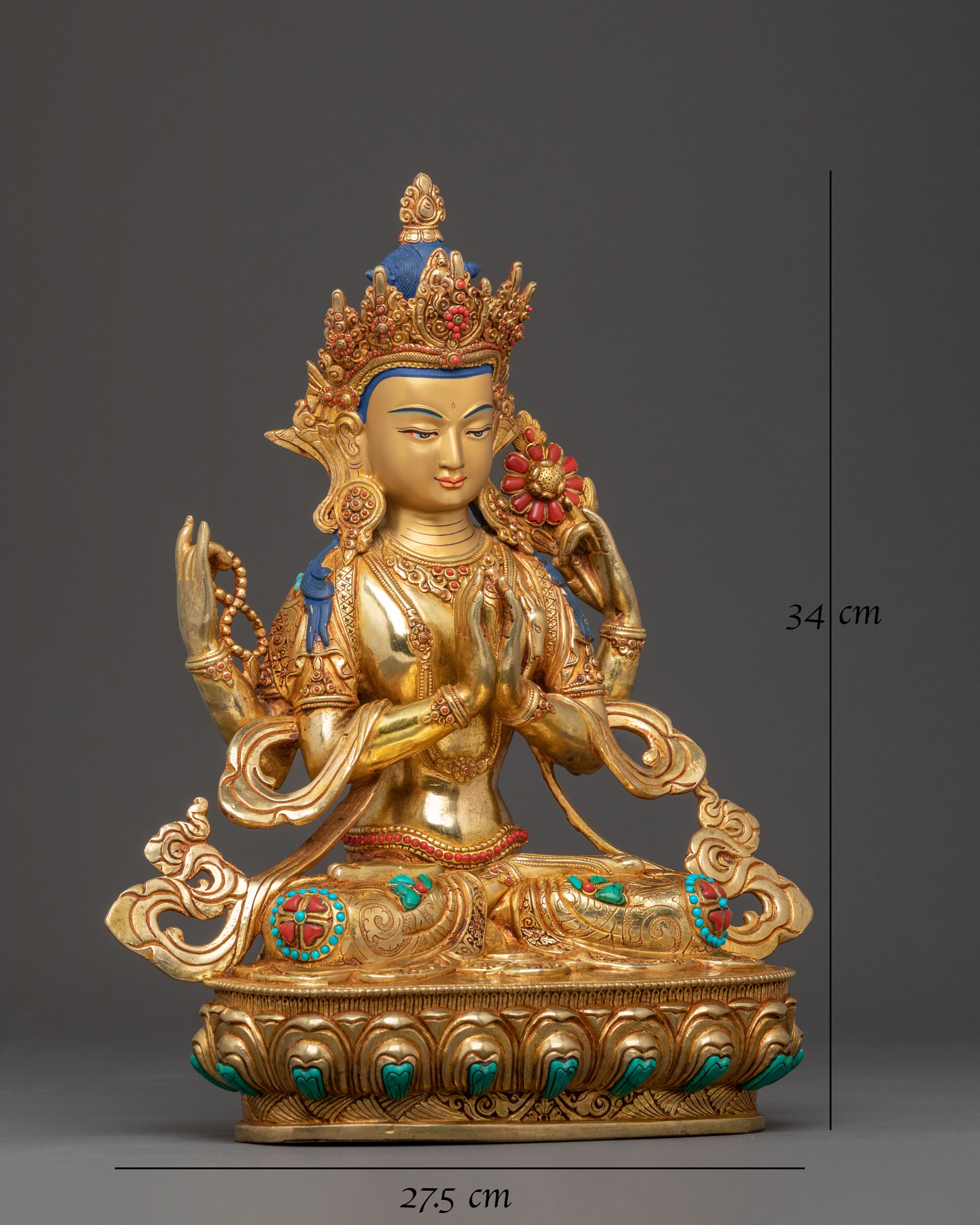 Bodhisattva Chenrezig Sacred Statue – Hand-Gilded Copper Statue
