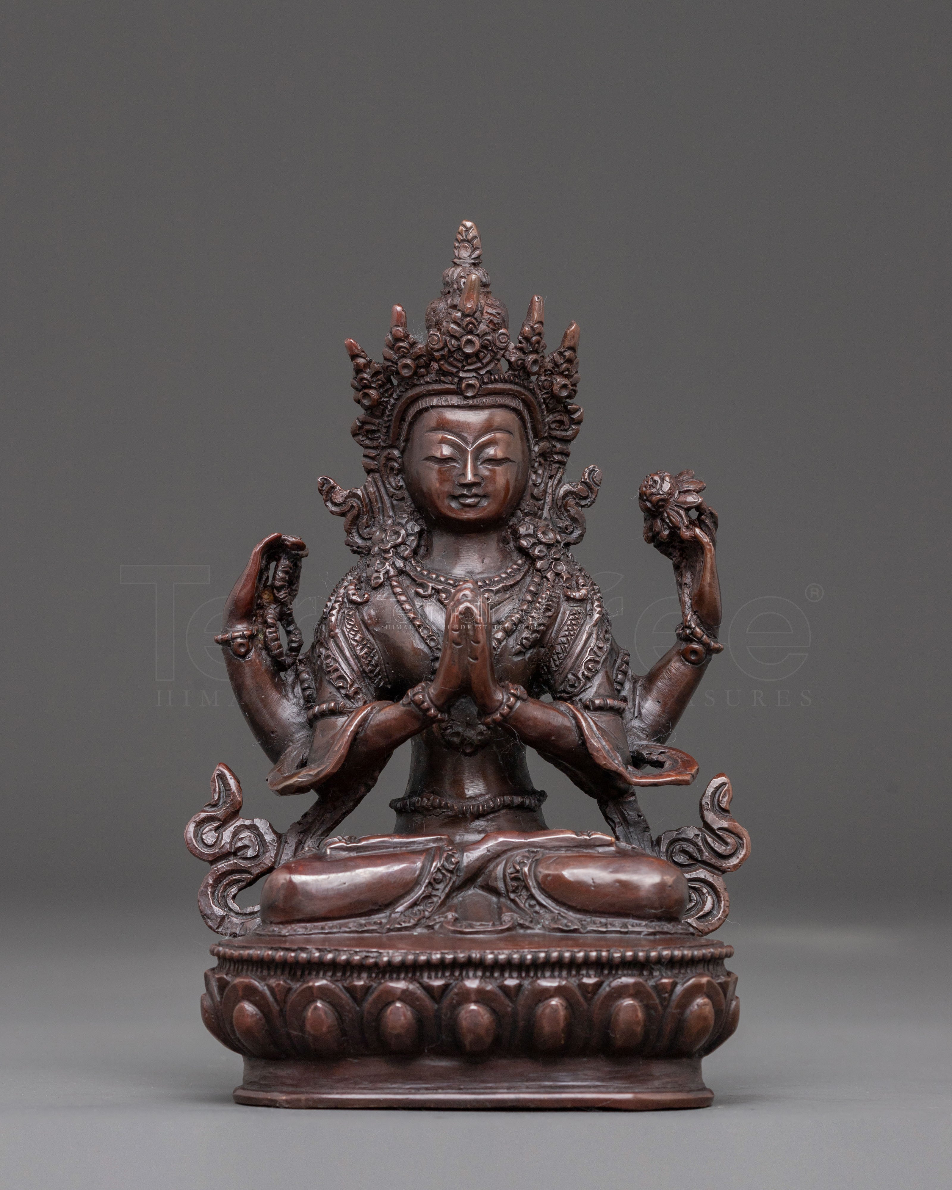 Handcrafted Chenrezig Oxidized Copper Statue 