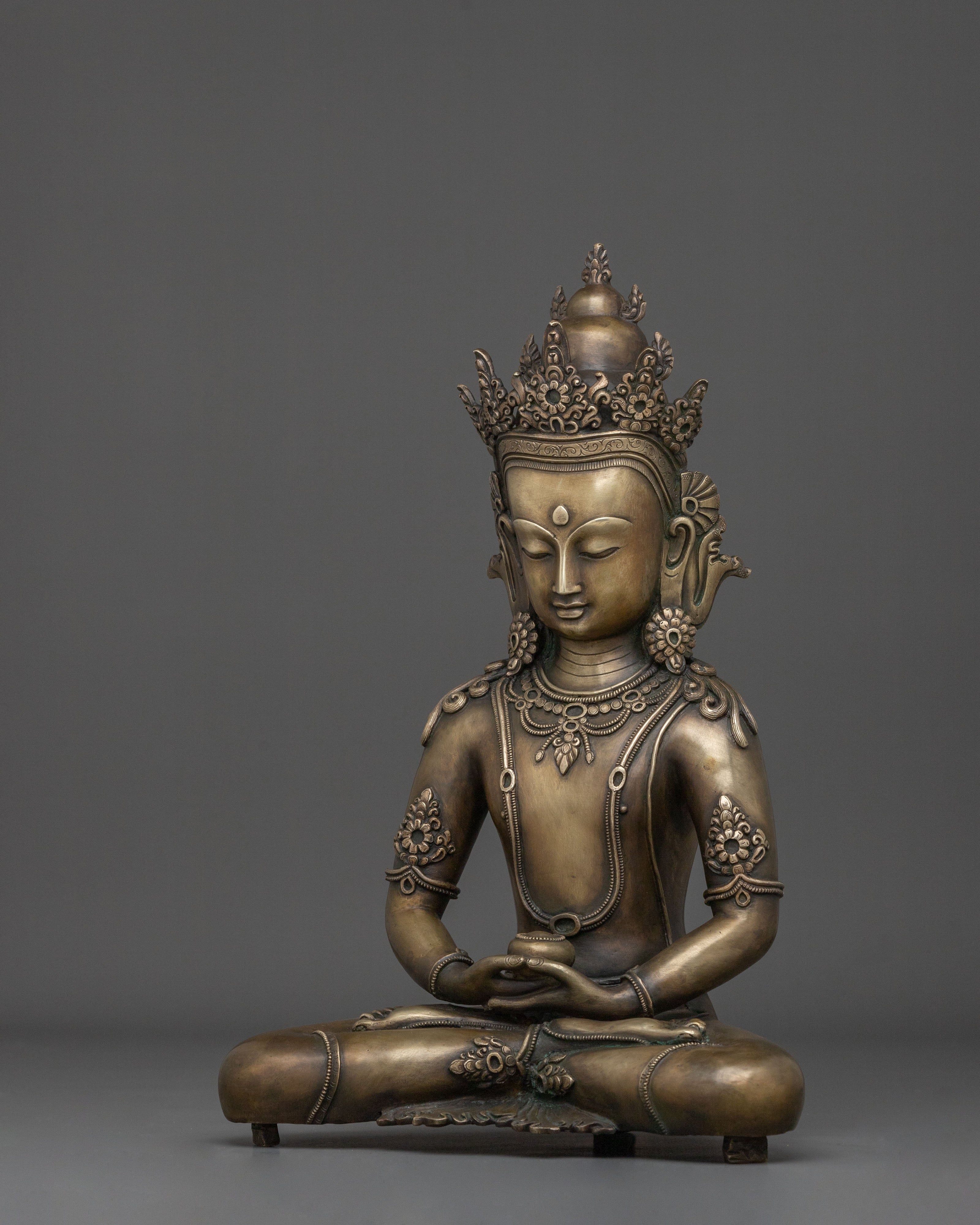 Crown Amitabha Buddha Sacred Sculpture in Bronze