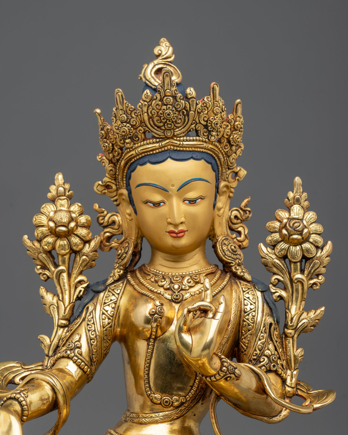 Green Tara Sculpture | Radiant 24K Gold Coated Goddess Statue