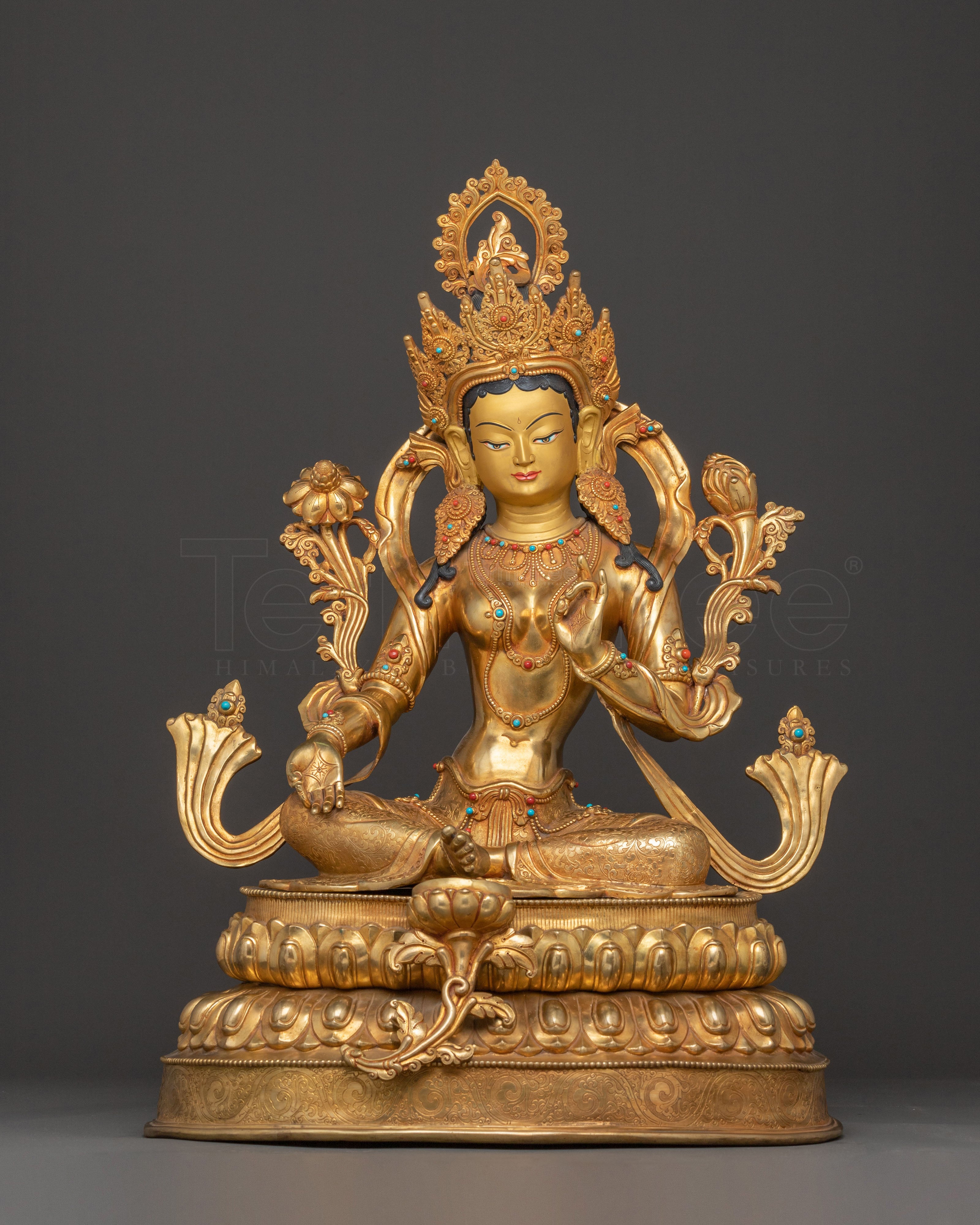 Handmade Green Tara Golden Statue