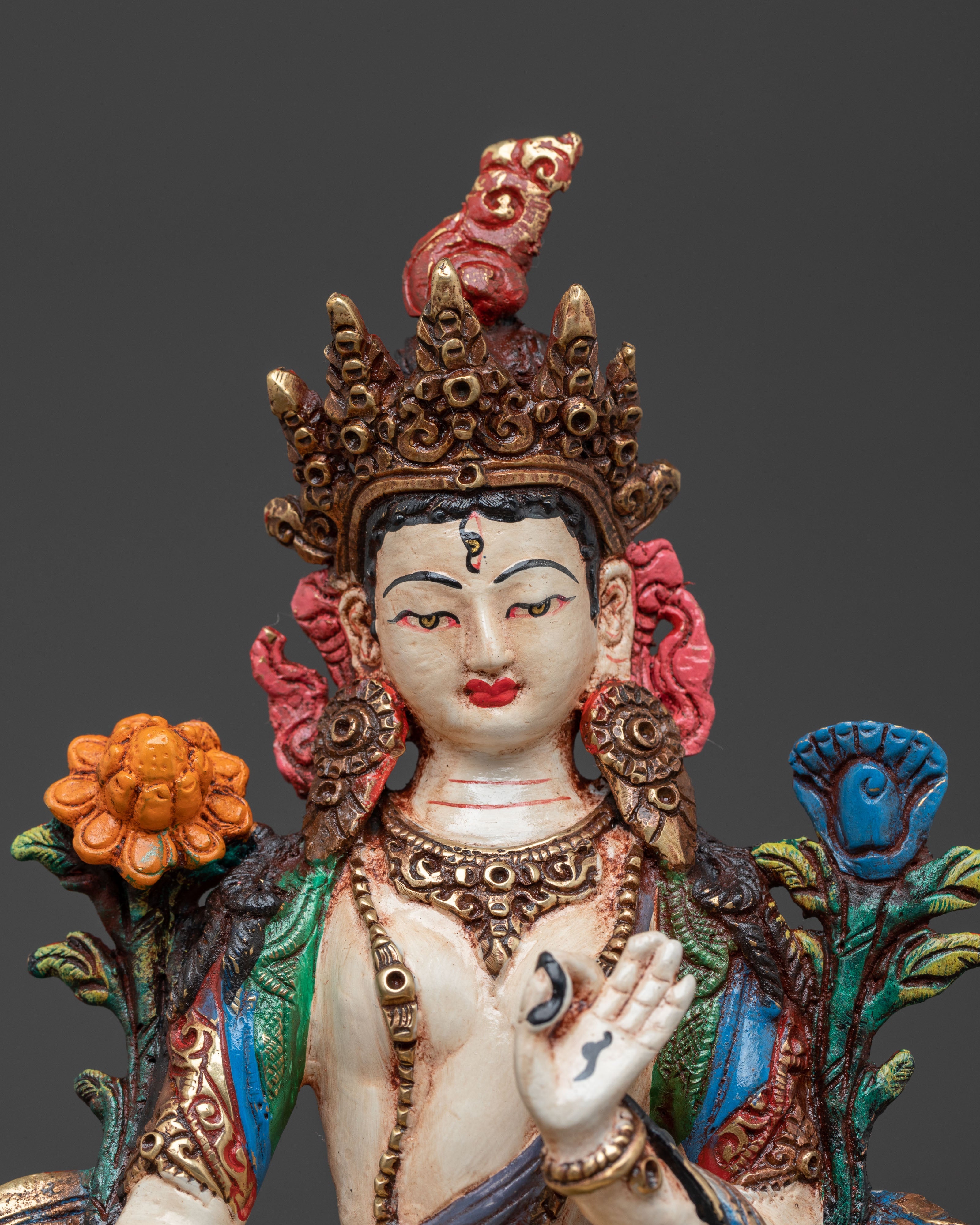 White Tara Sacred Sculpture: Seven-Eyed Goddess