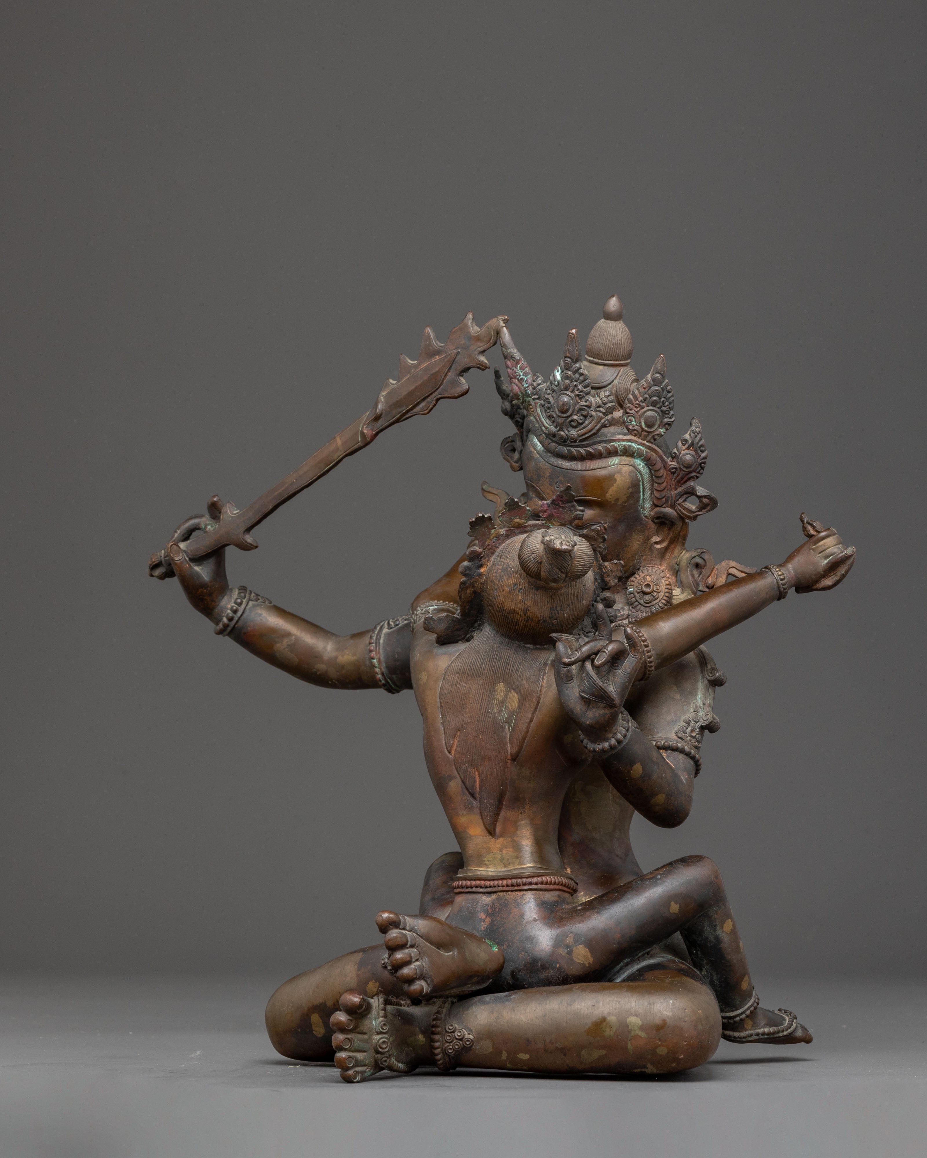 Handmade Manjushri with Consort Oxidized Statue – Ancient Wisdom Sculpture