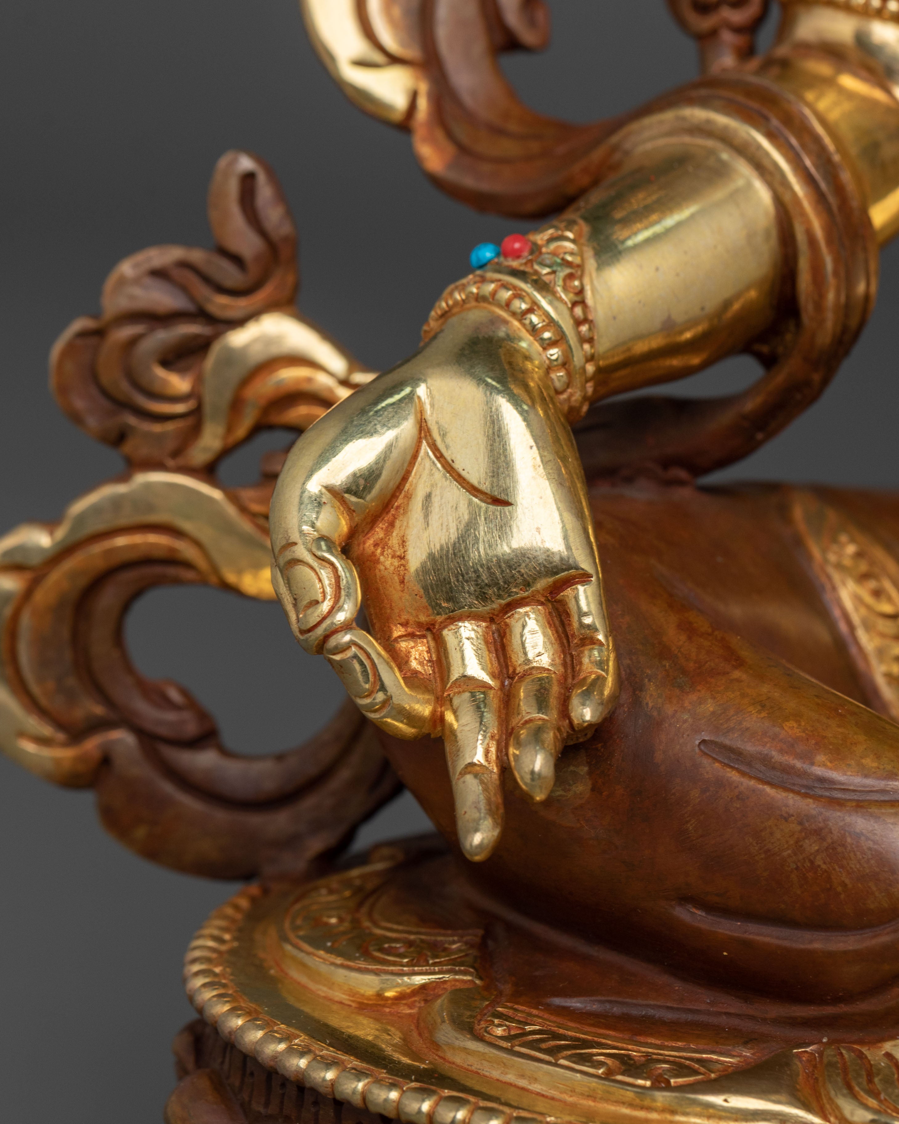 Green Tara Fire Gold Gilded Sculpture | Goddess of Compassion