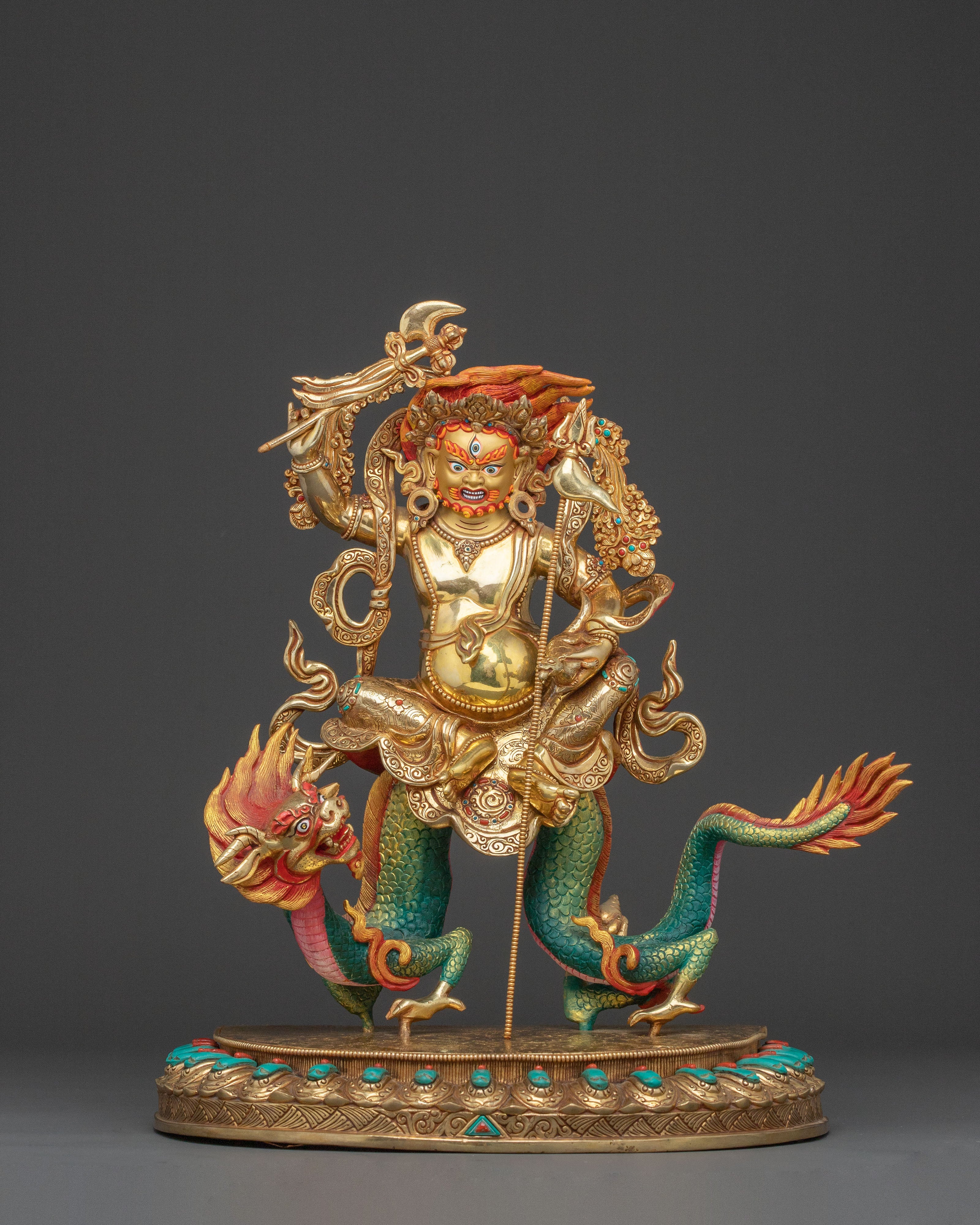 Wealth Deity White Dzambhala Handcrafted Statue - 24K Gold Gilded