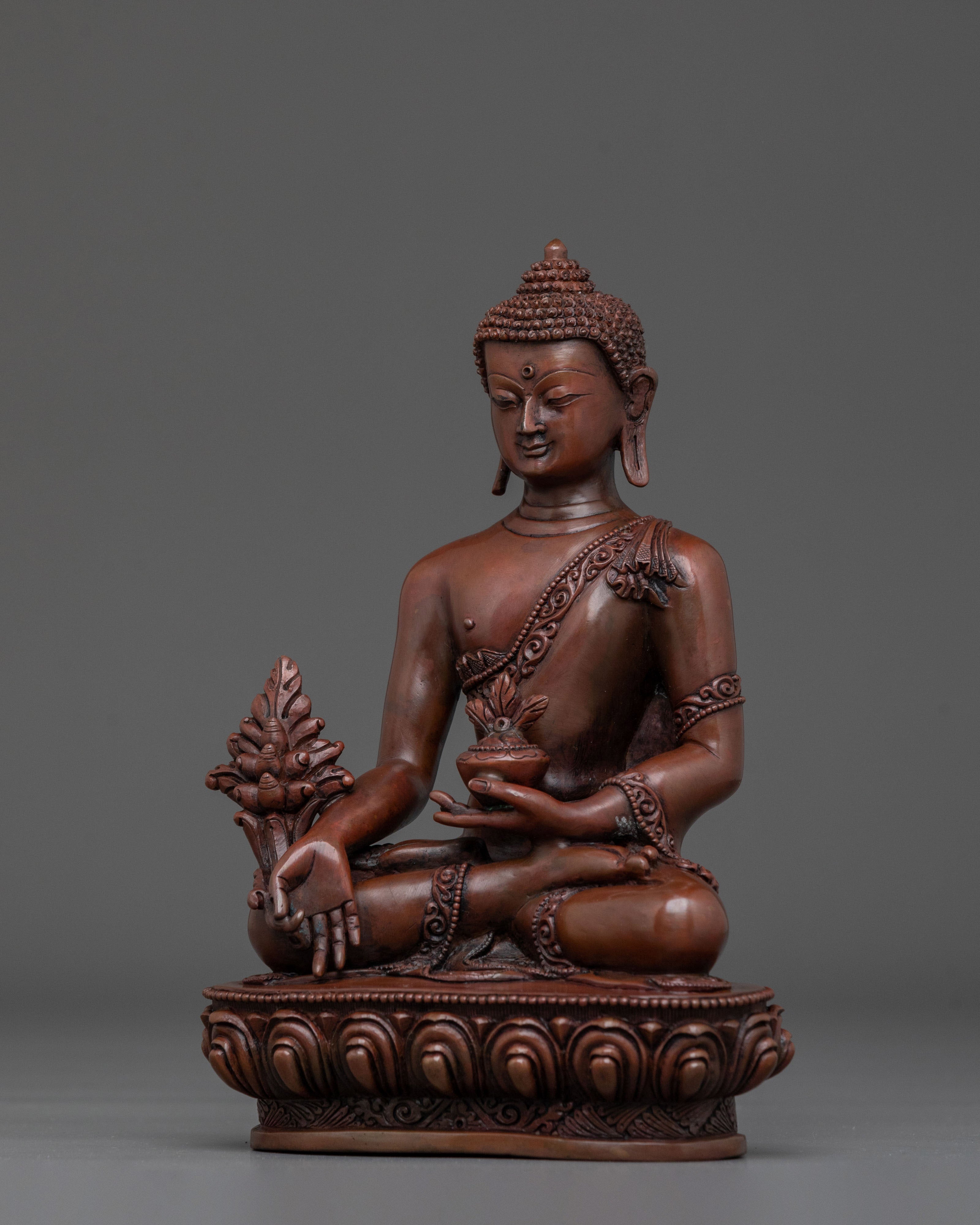 Medicine Buddha Figurine of Spiritual Healing | Oxidized Copper Art
