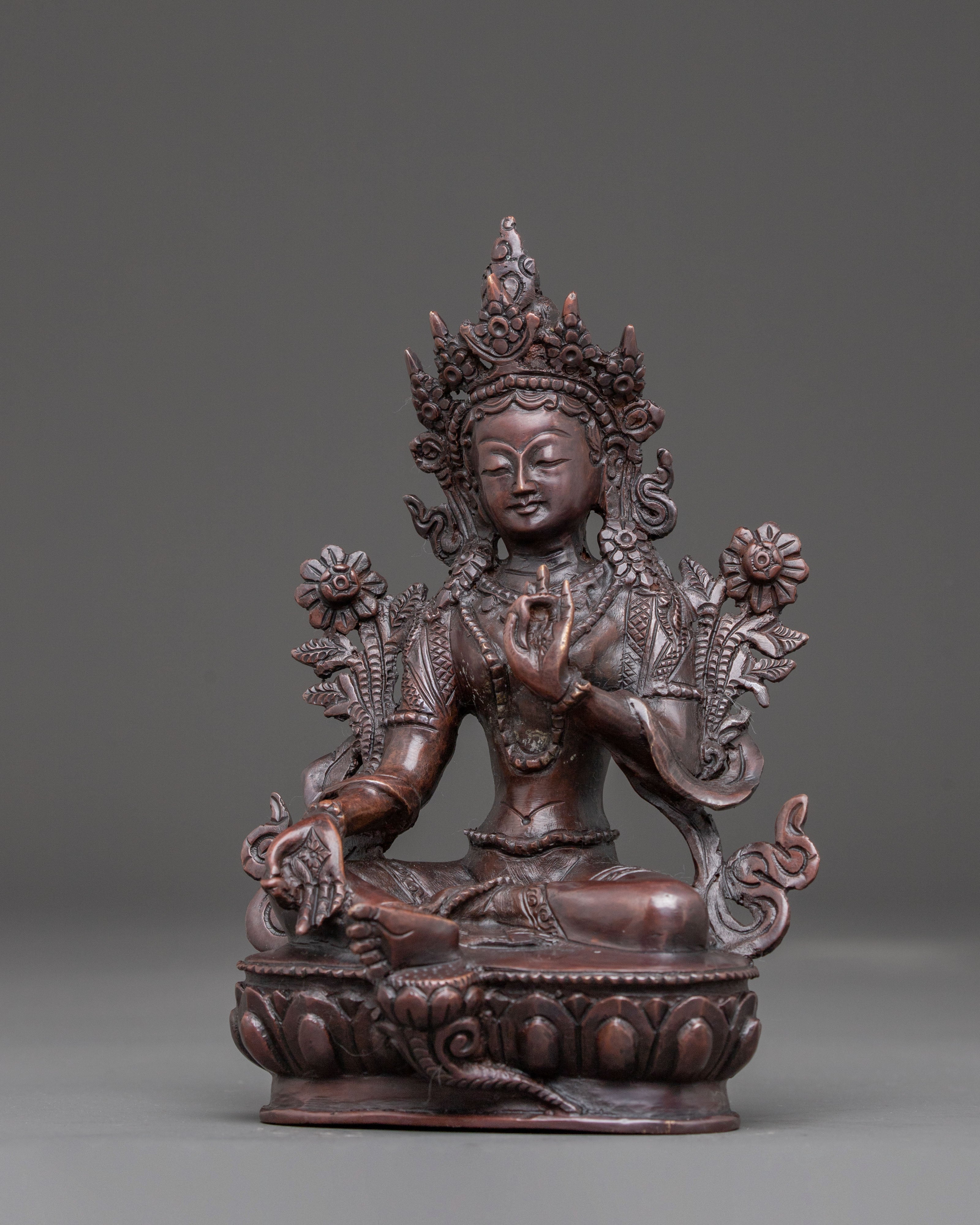 Handcrafted Green Tara Oxidized Statue | Traditional Himalayan Art