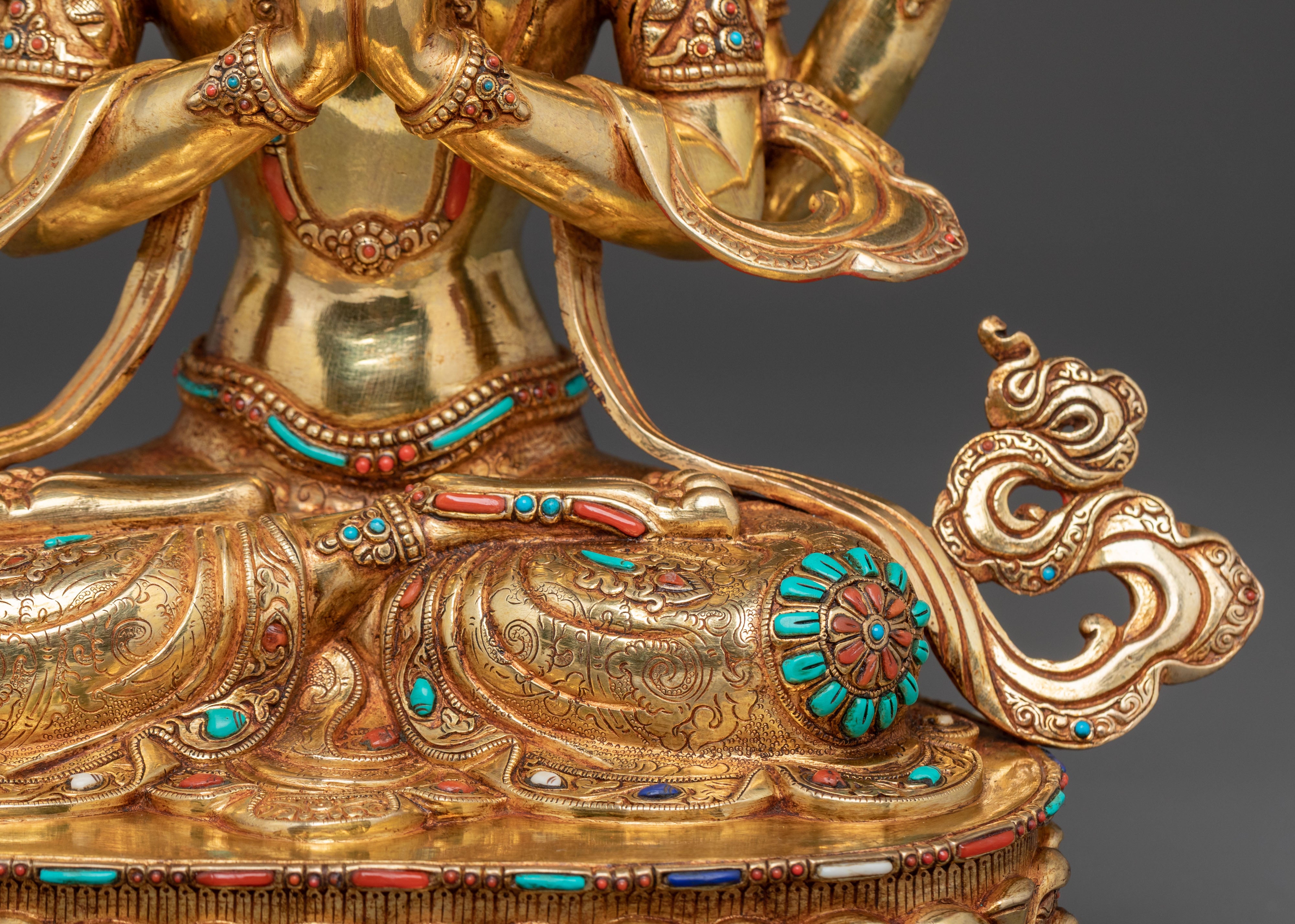 Chenrezig Gold Gilded Copper Statue