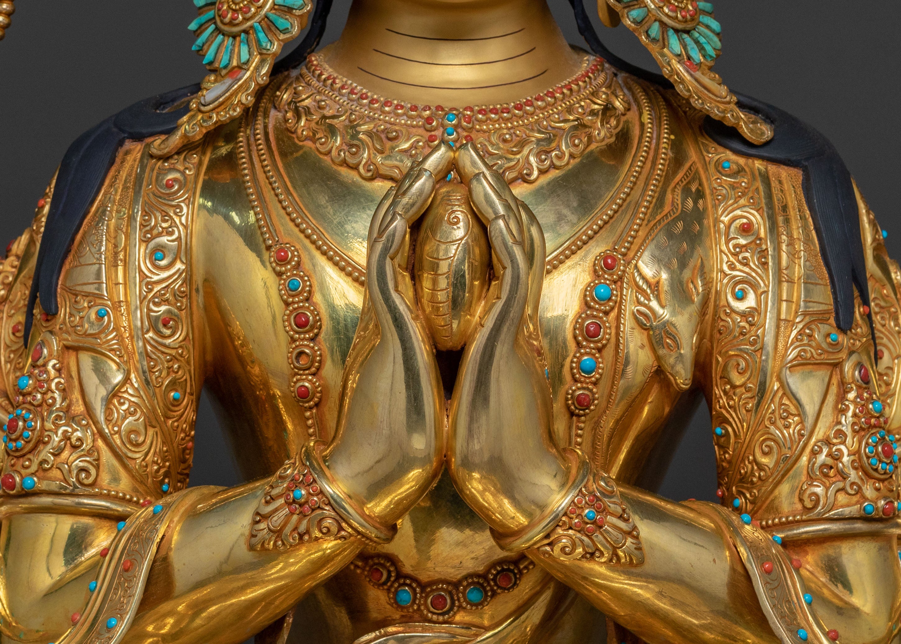 Chenrezig Divine Statue | 24K Gold Gilded Copper Statue