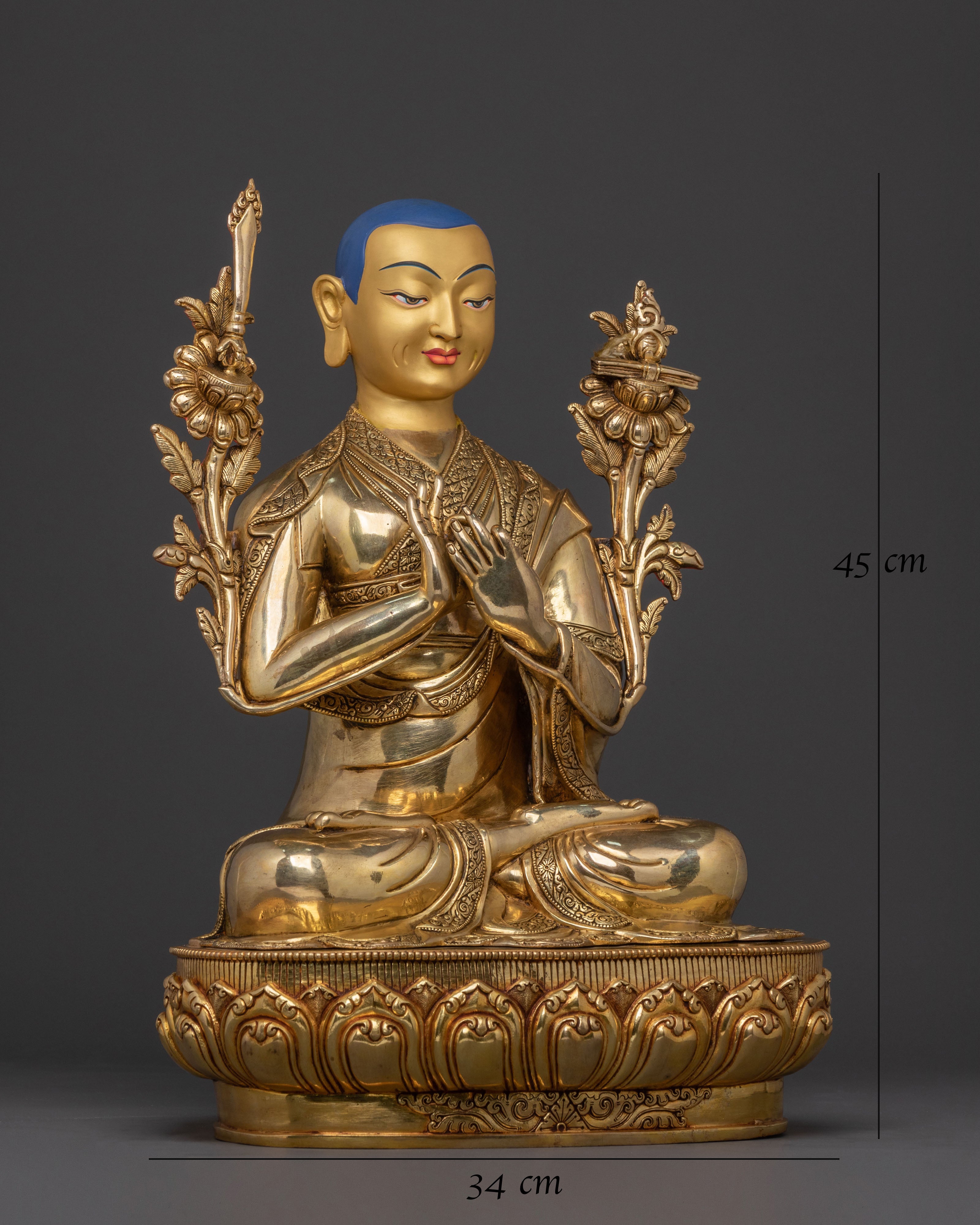 Tsongkhapa Traditional Statue with Disciples – Gilded Copper Masterpiece