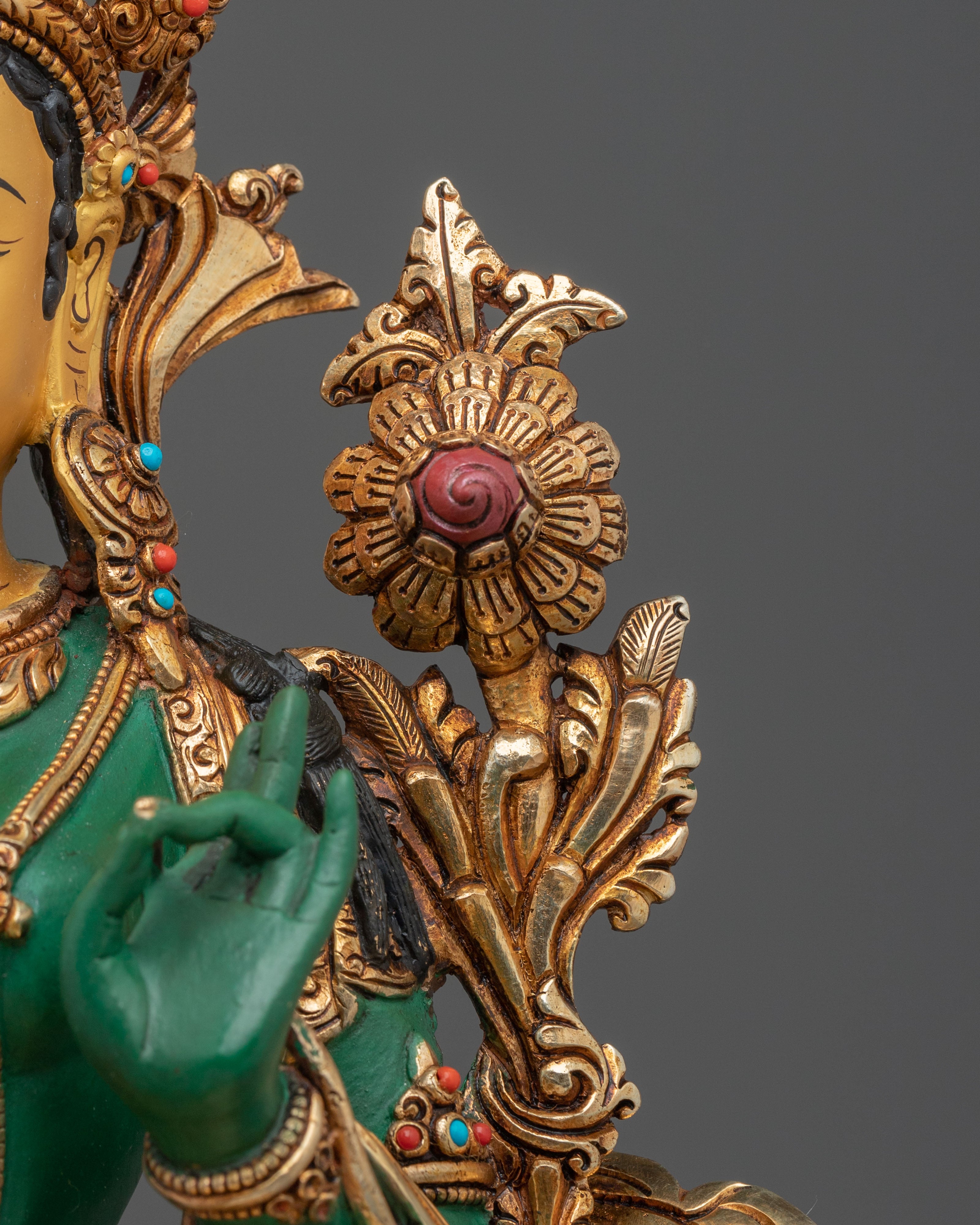 Green Tara Statue | Divine Compassionate Figurine in 24K Gold
