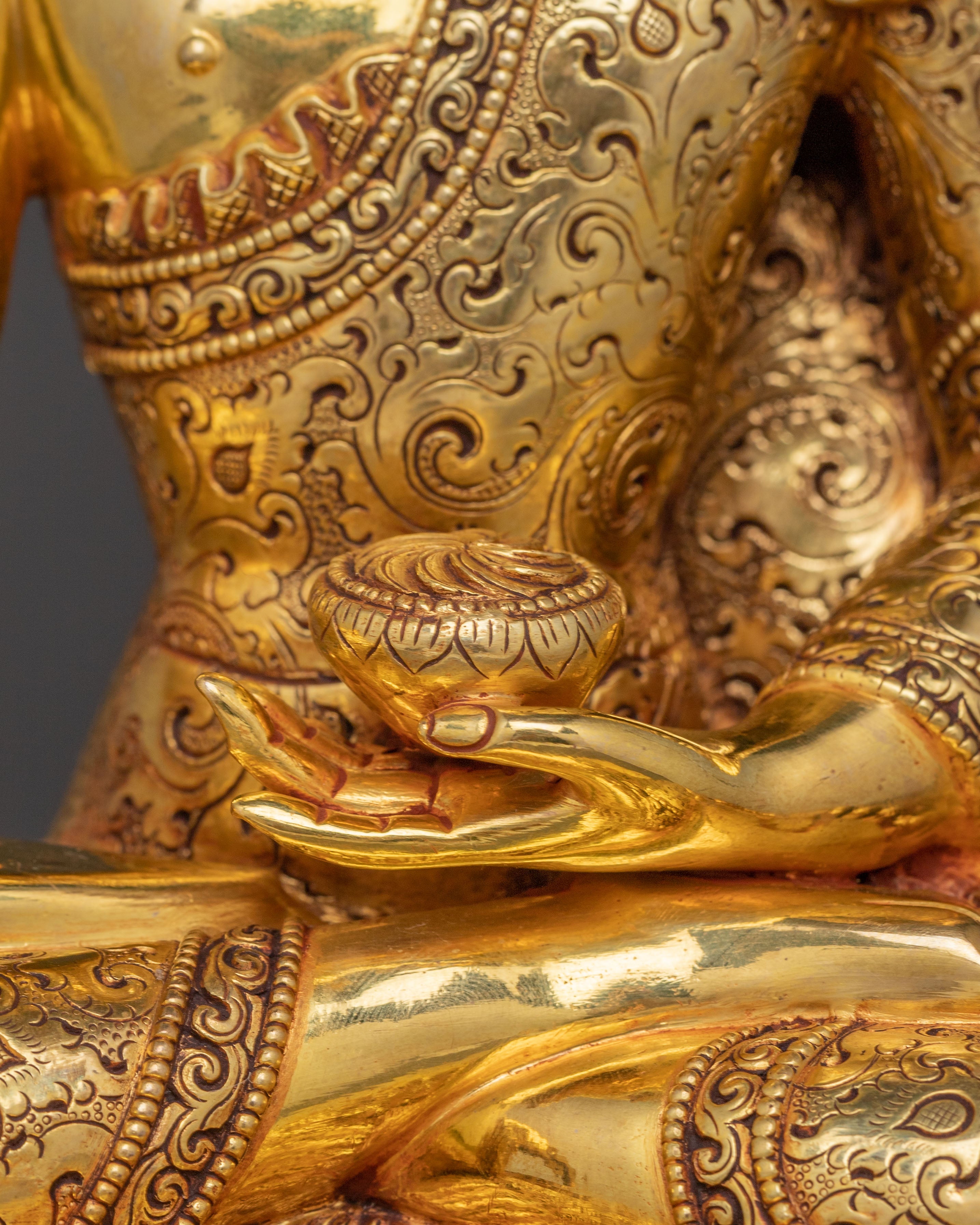 Handcrafted Meditating Shakyamuni Buddha Statue — 24K Gold Gilded