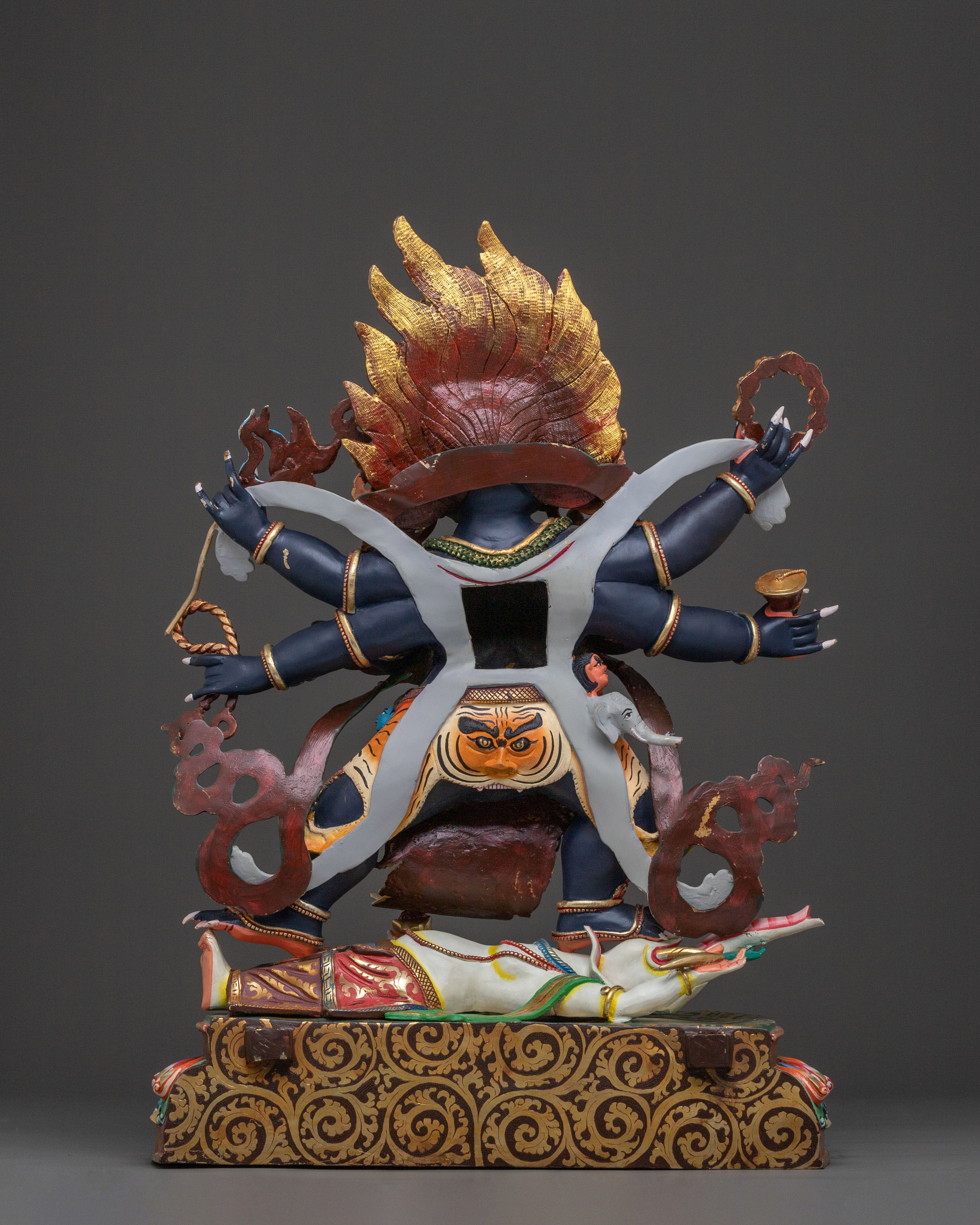Six Armed Mahakala Divine Sculpture: Protector of Dharma