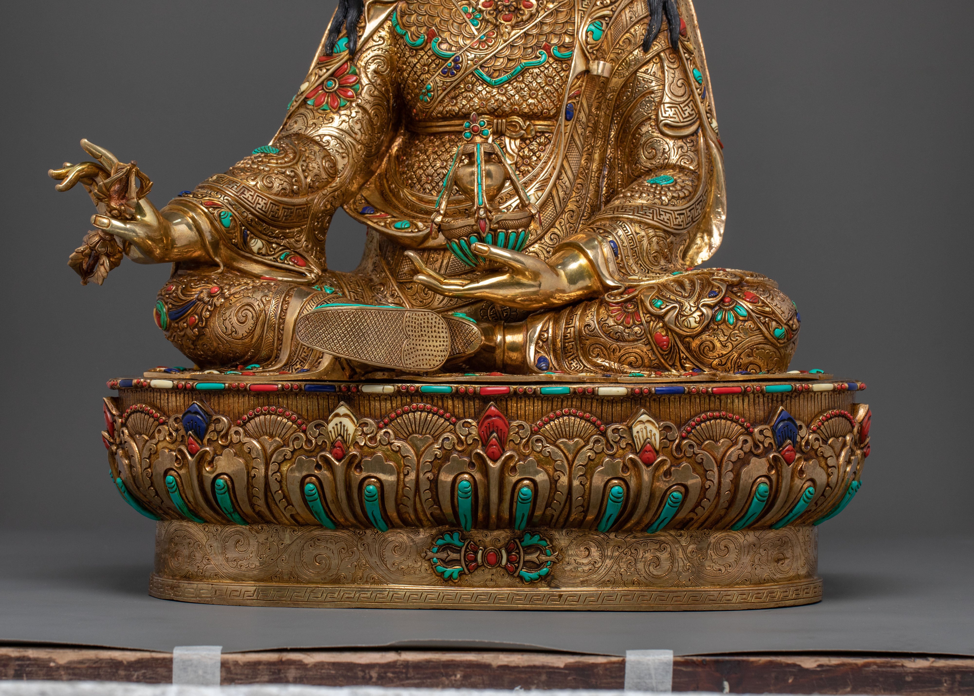 Exquisite 24K Gold Gilded Guru Rinpoche Statue of Spiritual Power
