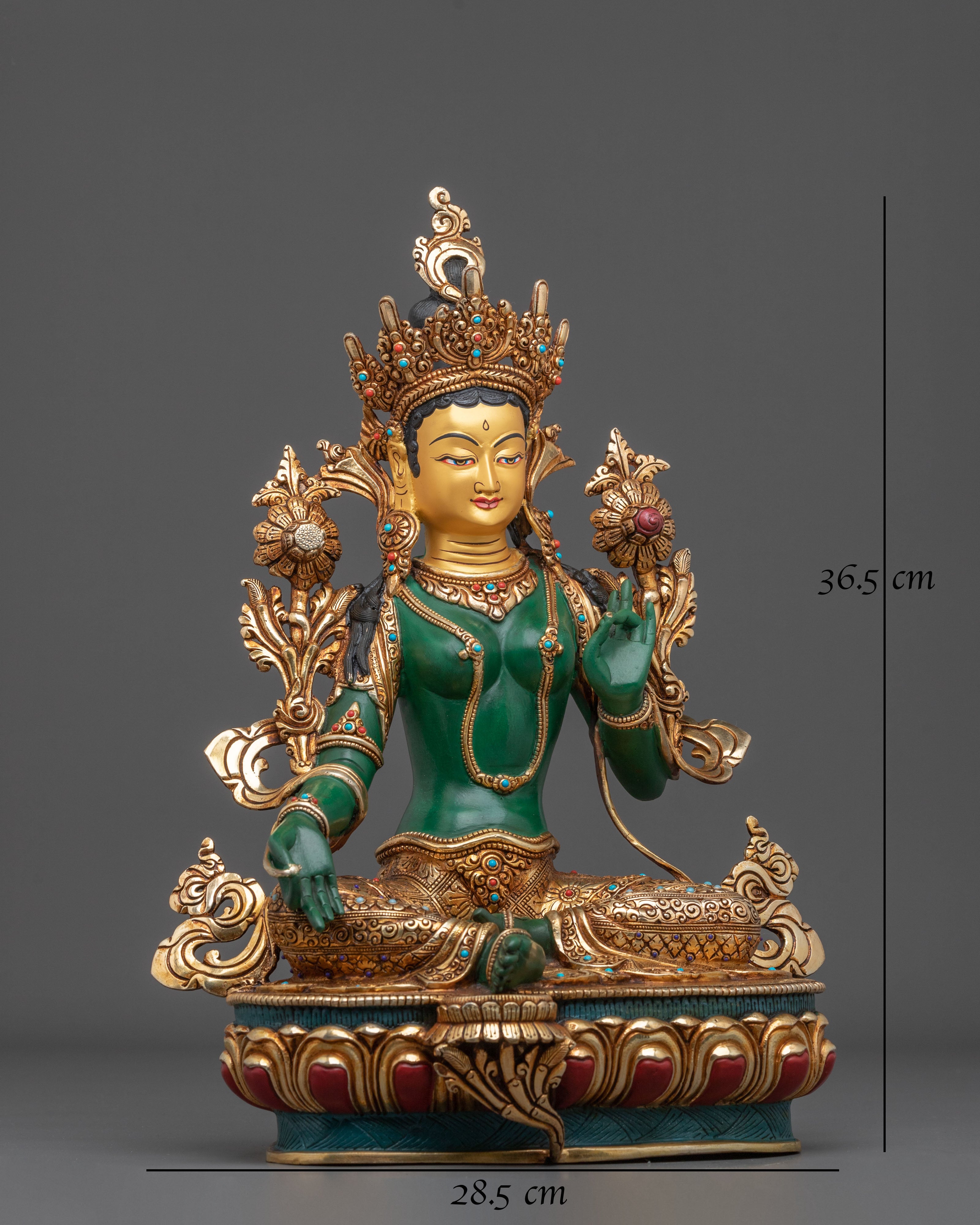 Green Tara Statue | Divine Compassionate Figurine in 24K Gold