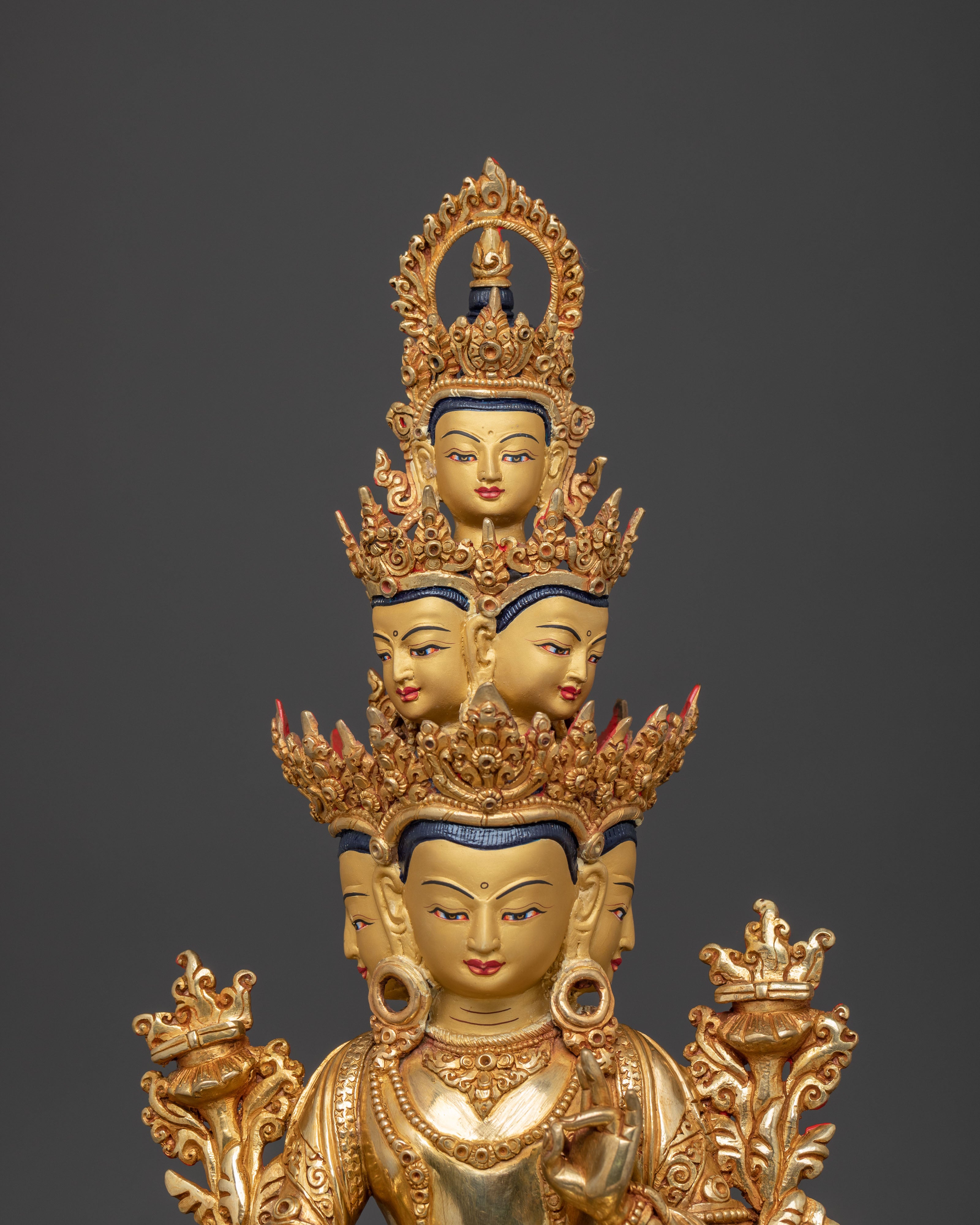 Avalokiteshvara Peaceful Deity Statue – 24K Gilded Copper Statue