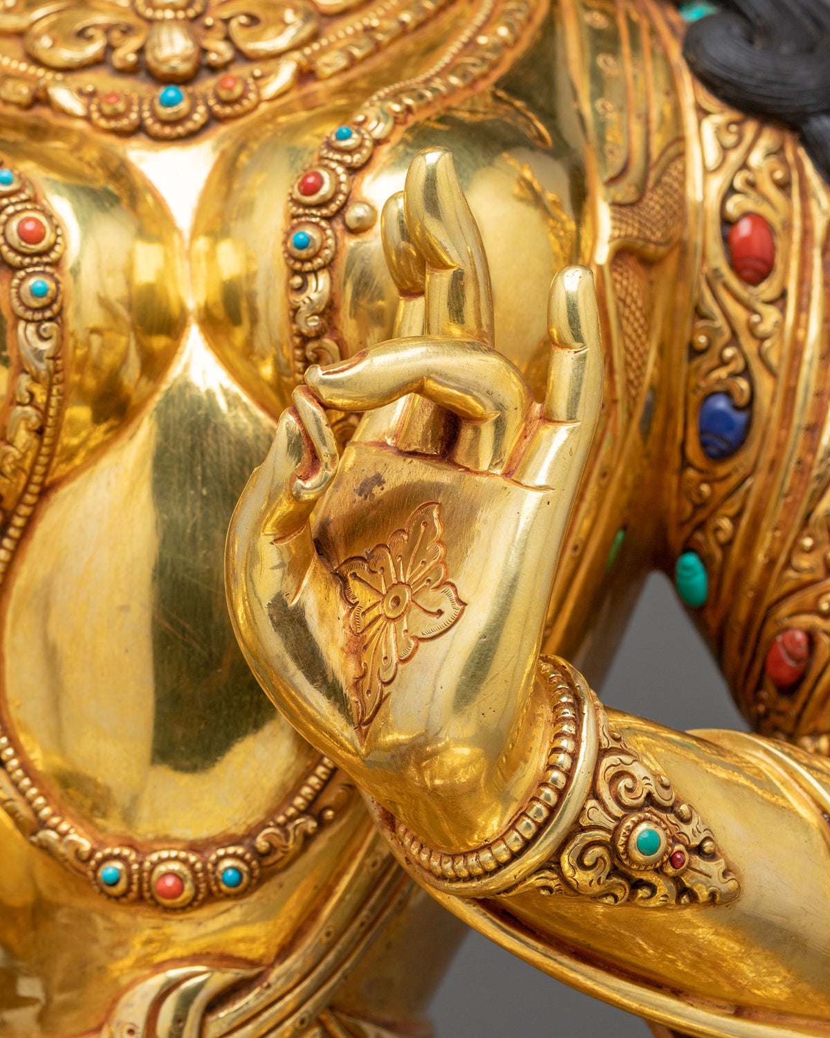 Green Tara 24K Gold-Coated Sculpture | Buddhist Guardian