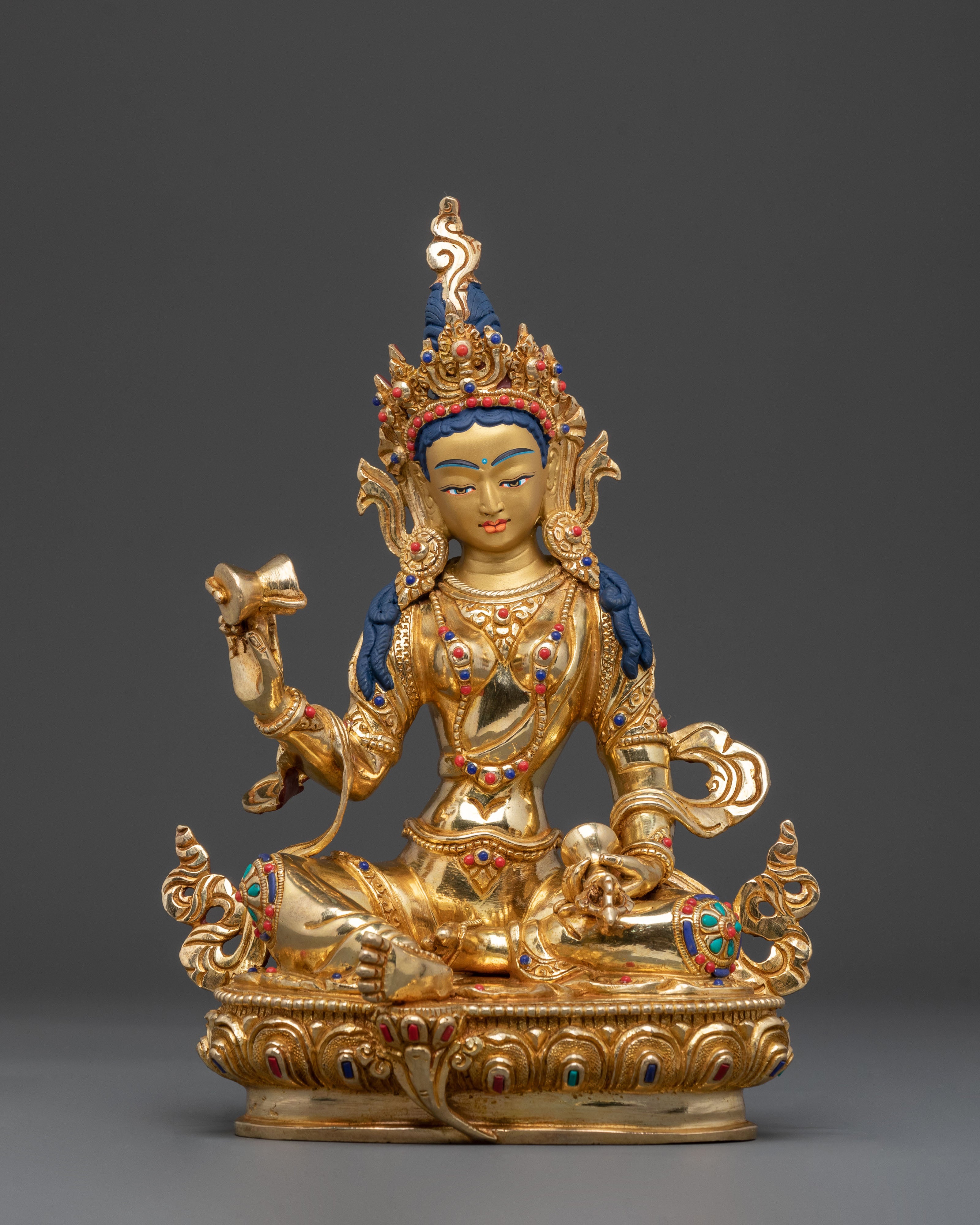 Sitting Machig Labdron Handcrafted Statue, 24K Gold Gilded