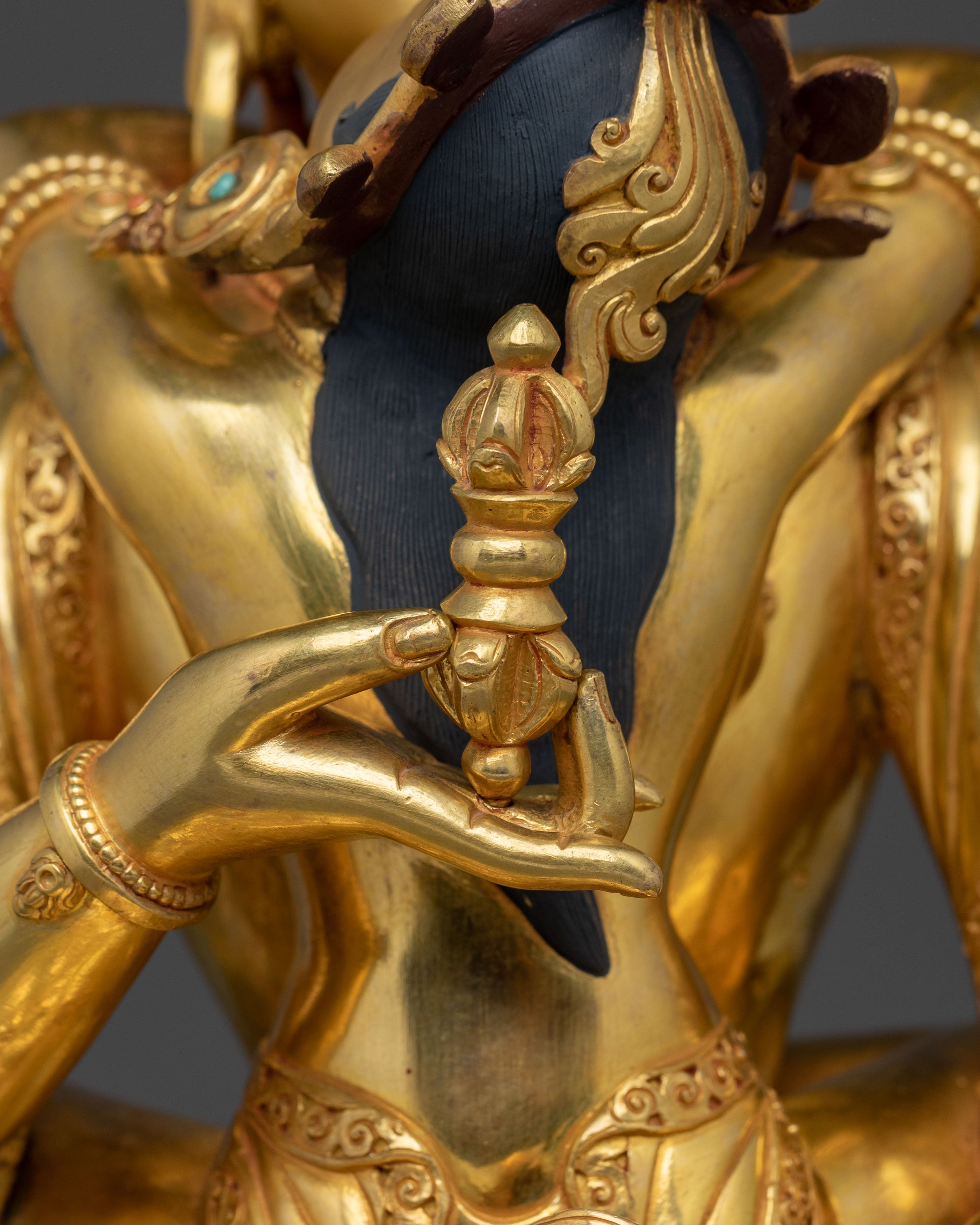 Vajrasattva Sacred Sculpture with Consort in Gilded Copper