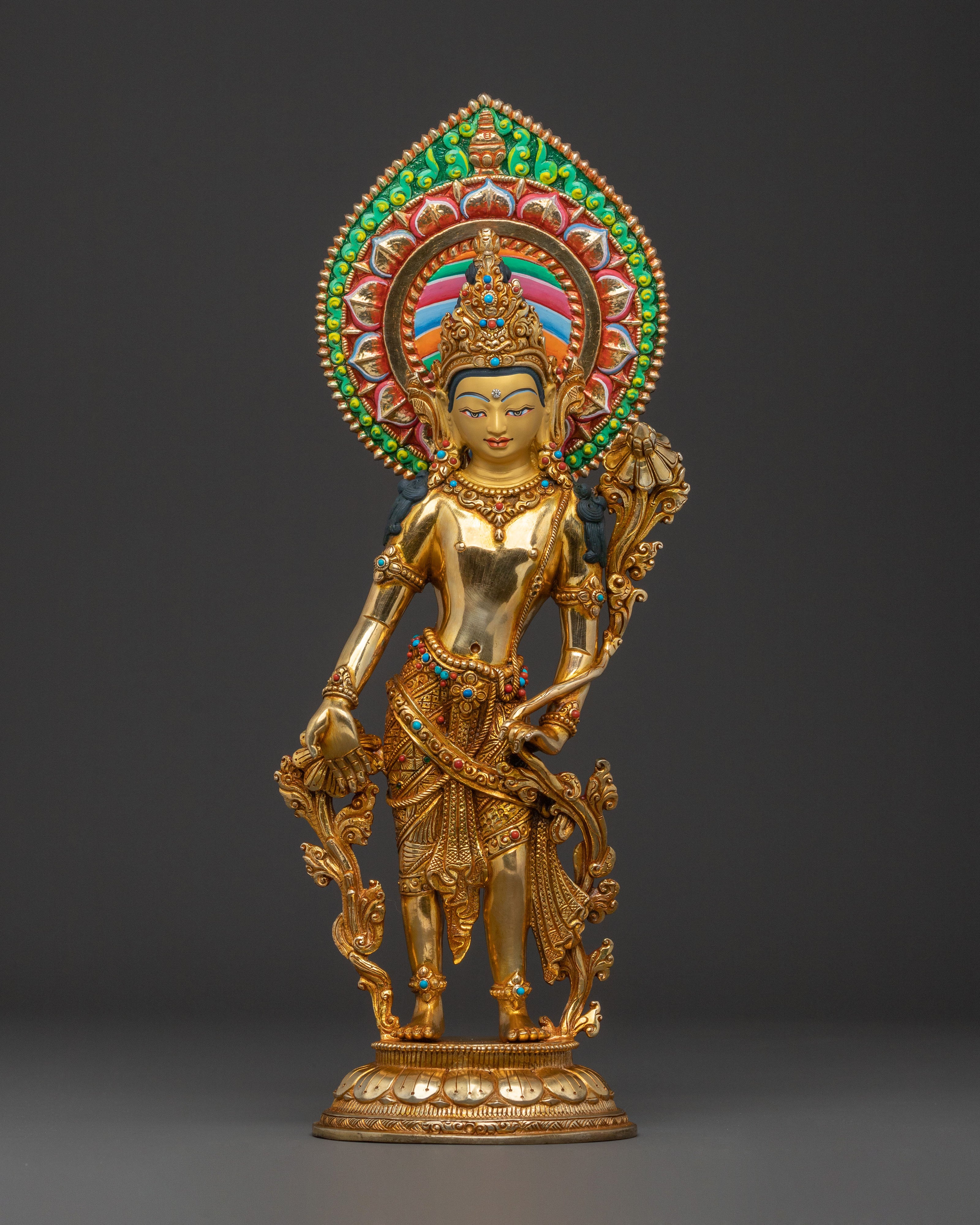 Padmapani Lokesvara Statue: 24K Gold Gilded