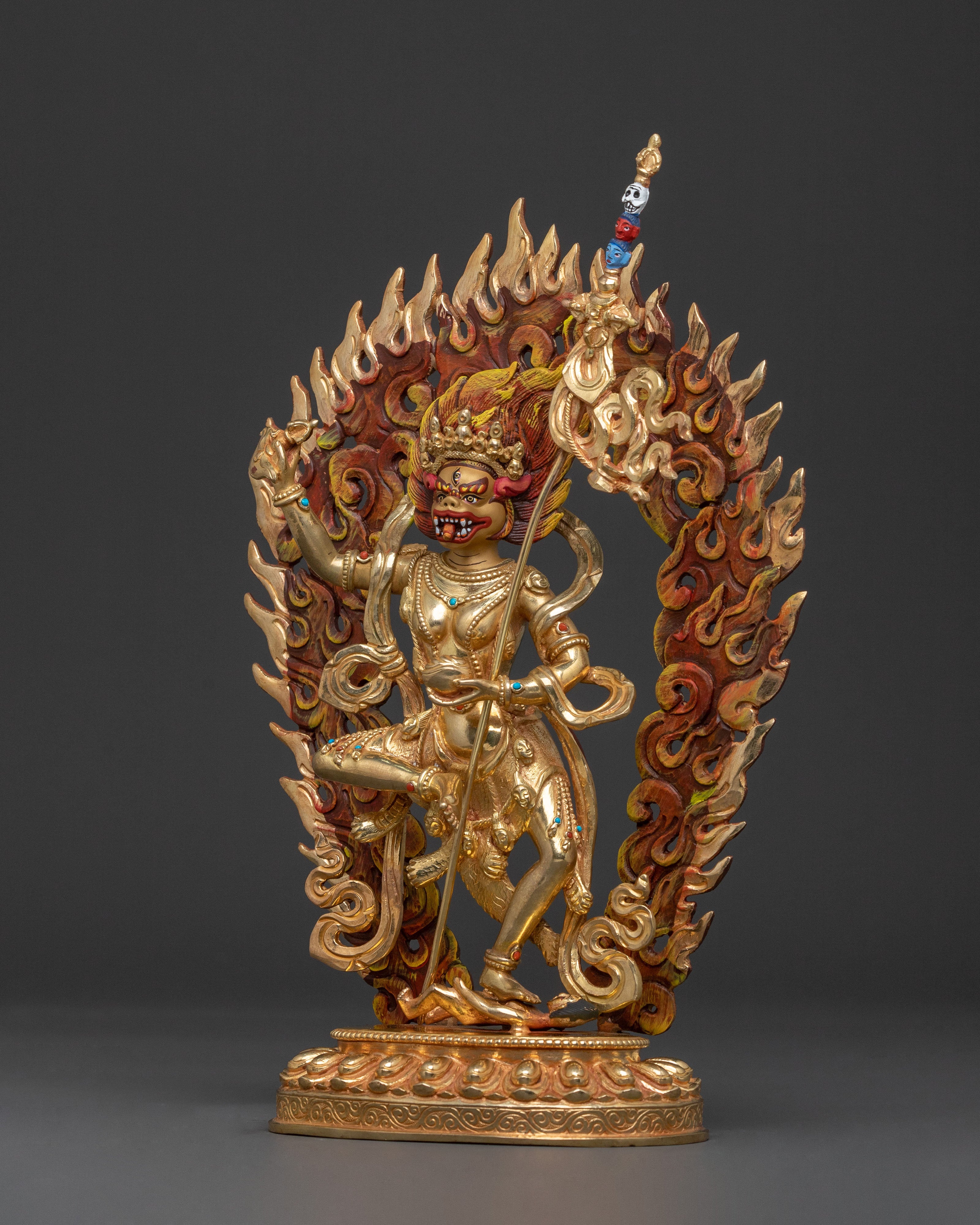 Simhamukha Figure of Power: Hand-Gilded Copper