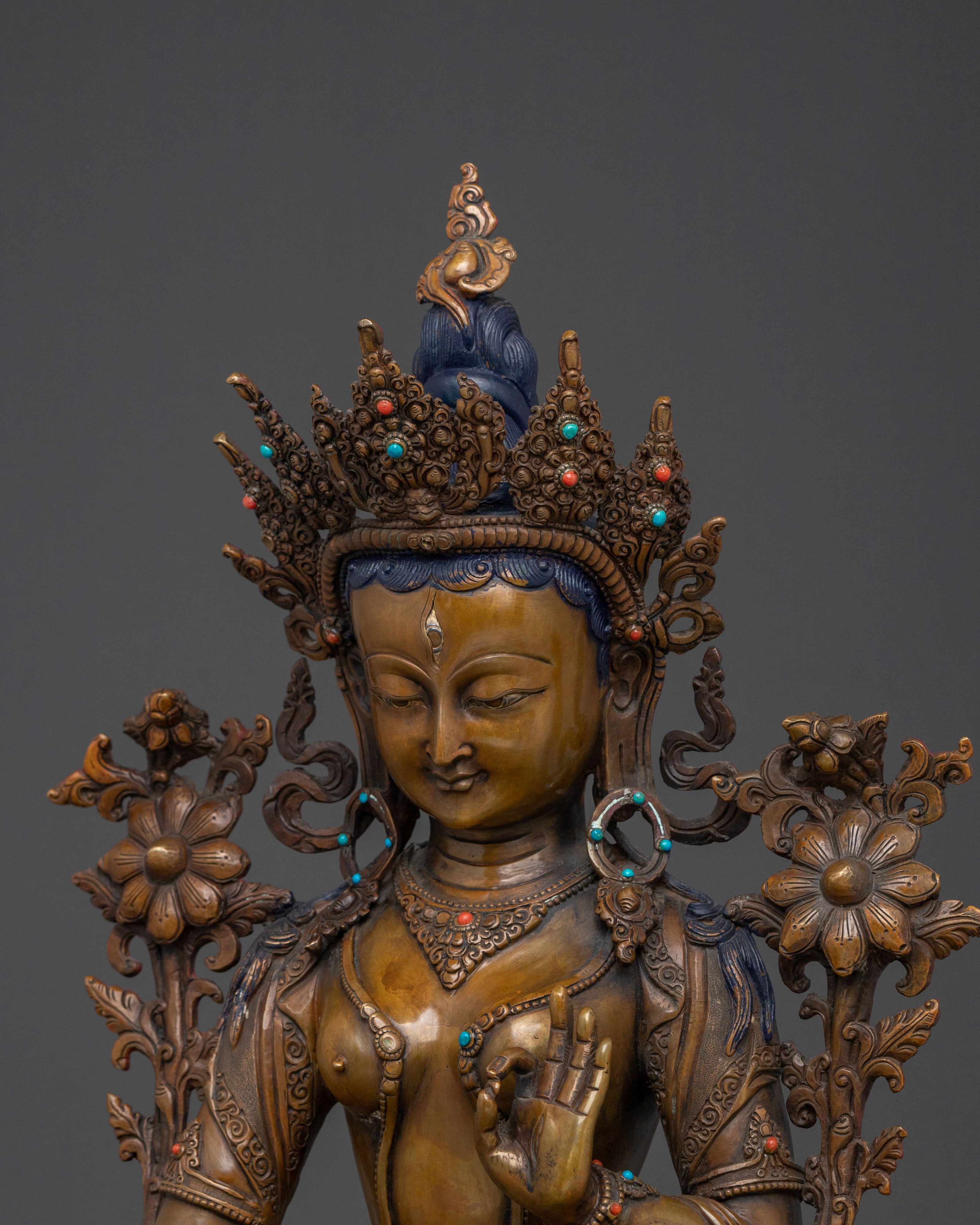 Guardian White Tara Spiritual Statue | Oxidized Copper Art