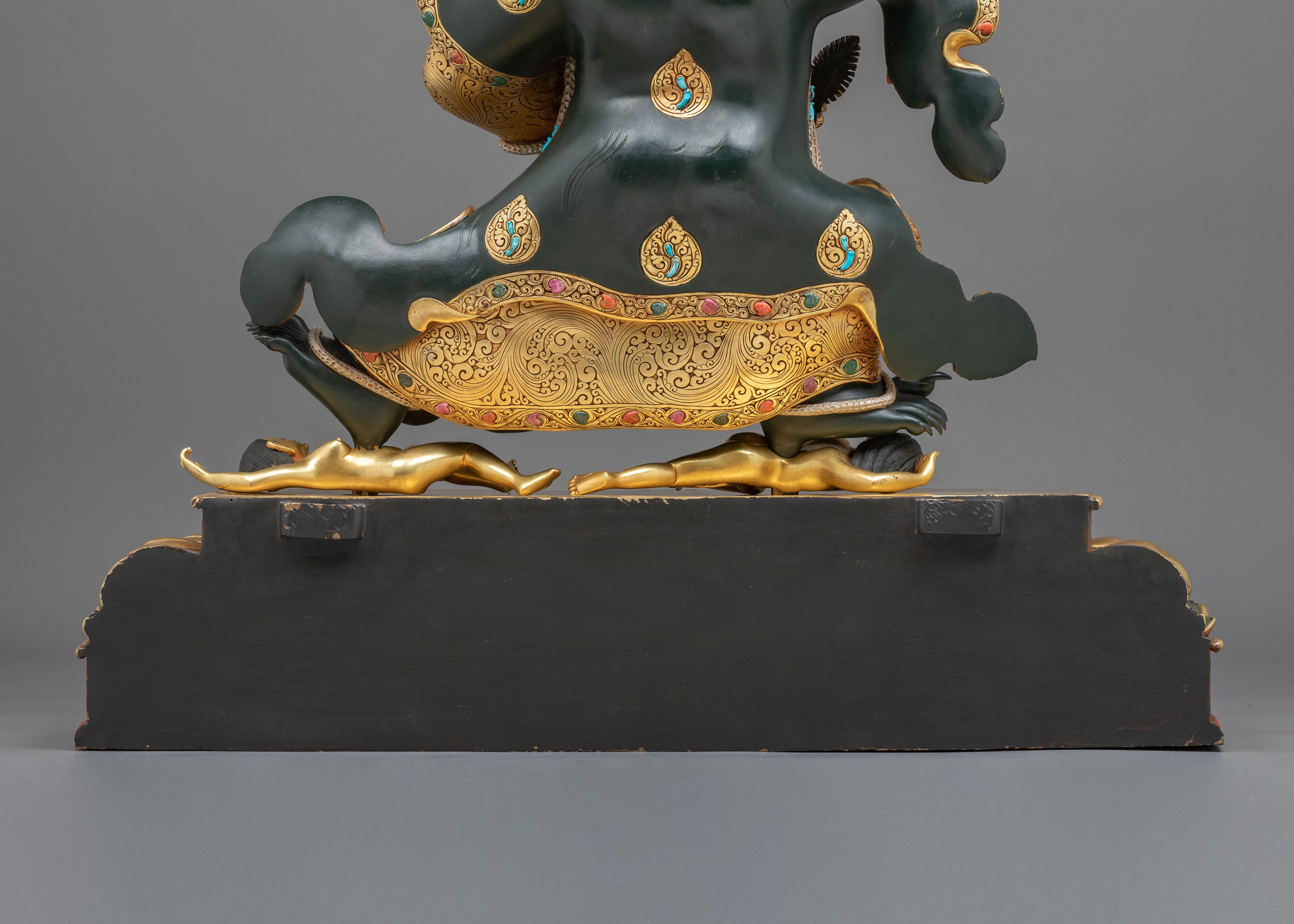 Mahakala Bernakchen Sacred Tibetan Sculpture | Gemstone-Adorned Copper Statue