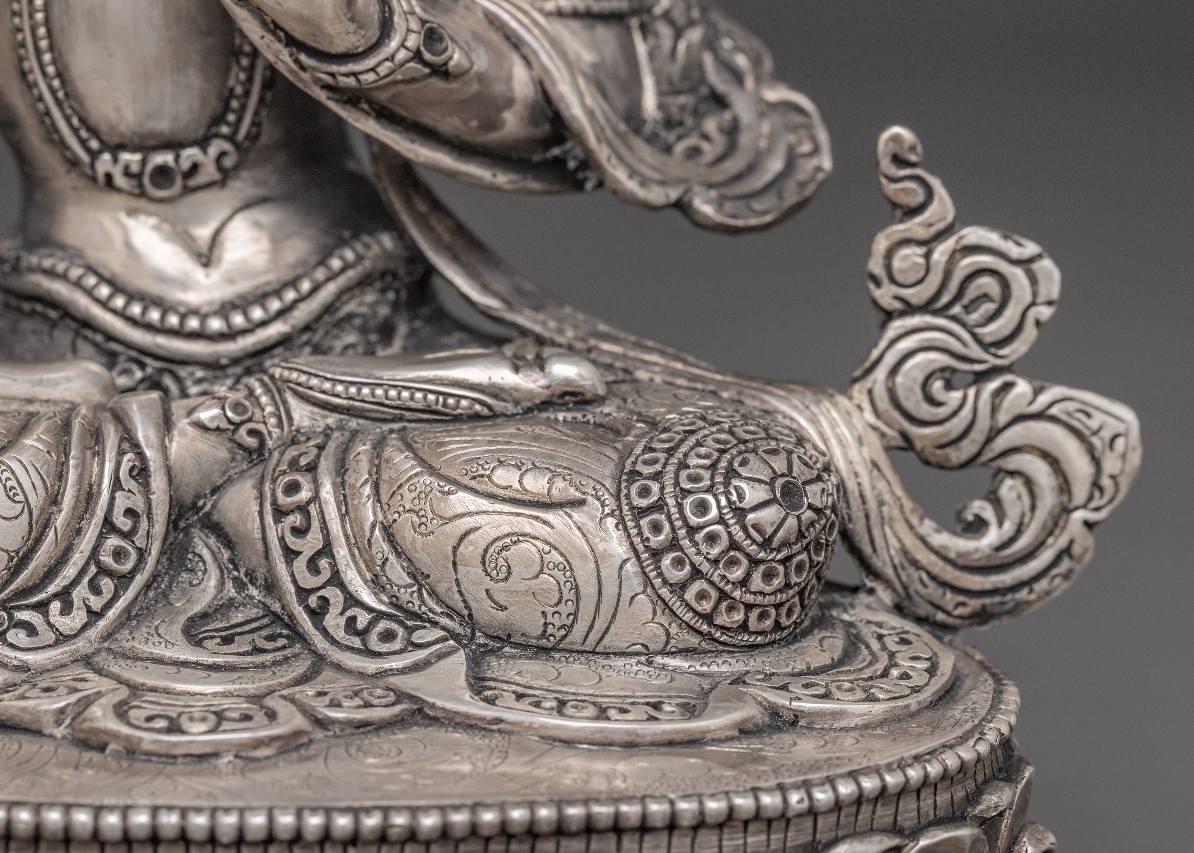 Silver-Plated Bodhisattva Manjushri Statue | Wisdom's Beacon