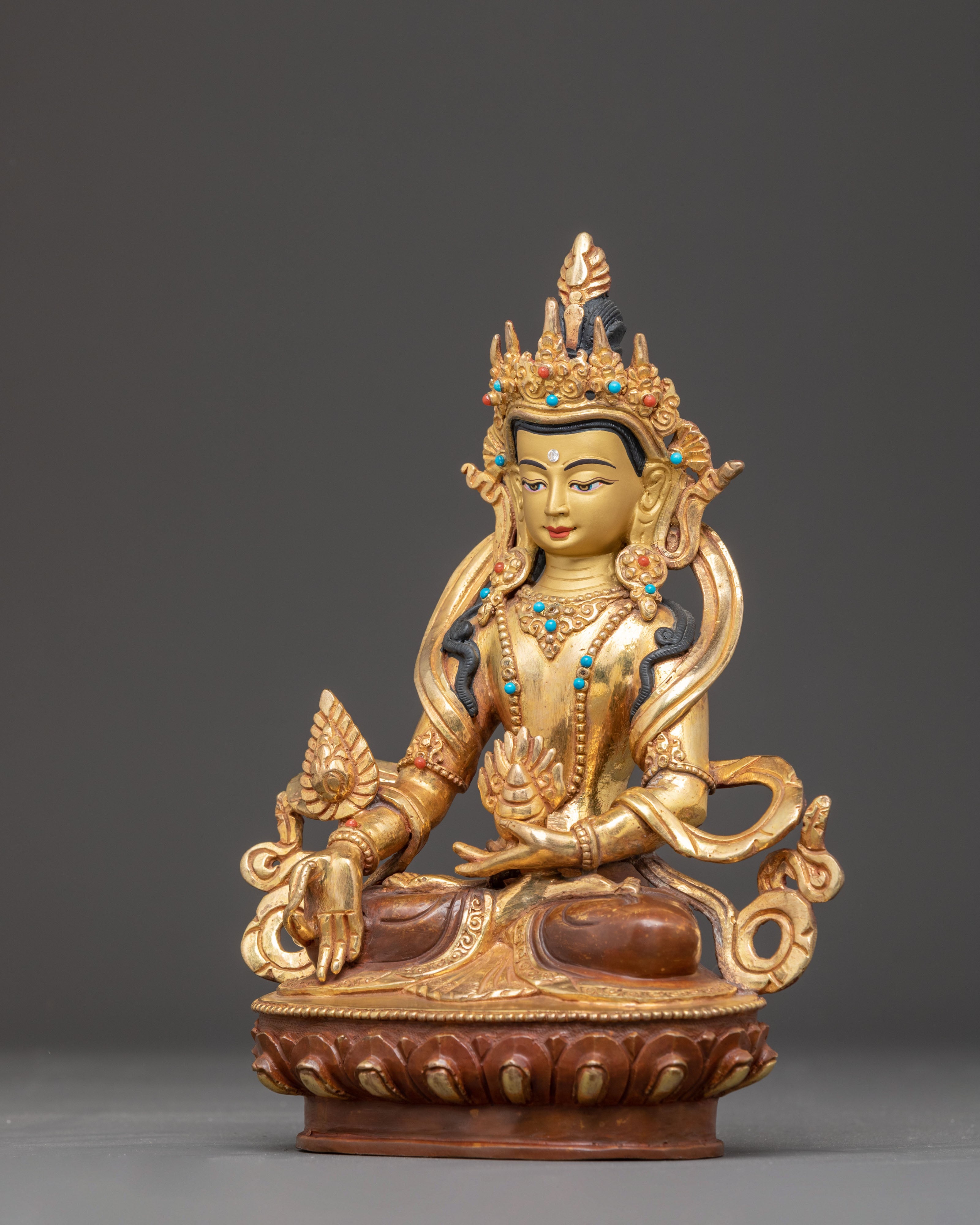 Handmade 24K Gold Glided Ksitigarbha Statue | Meditation and Spiritual Altar Decor
