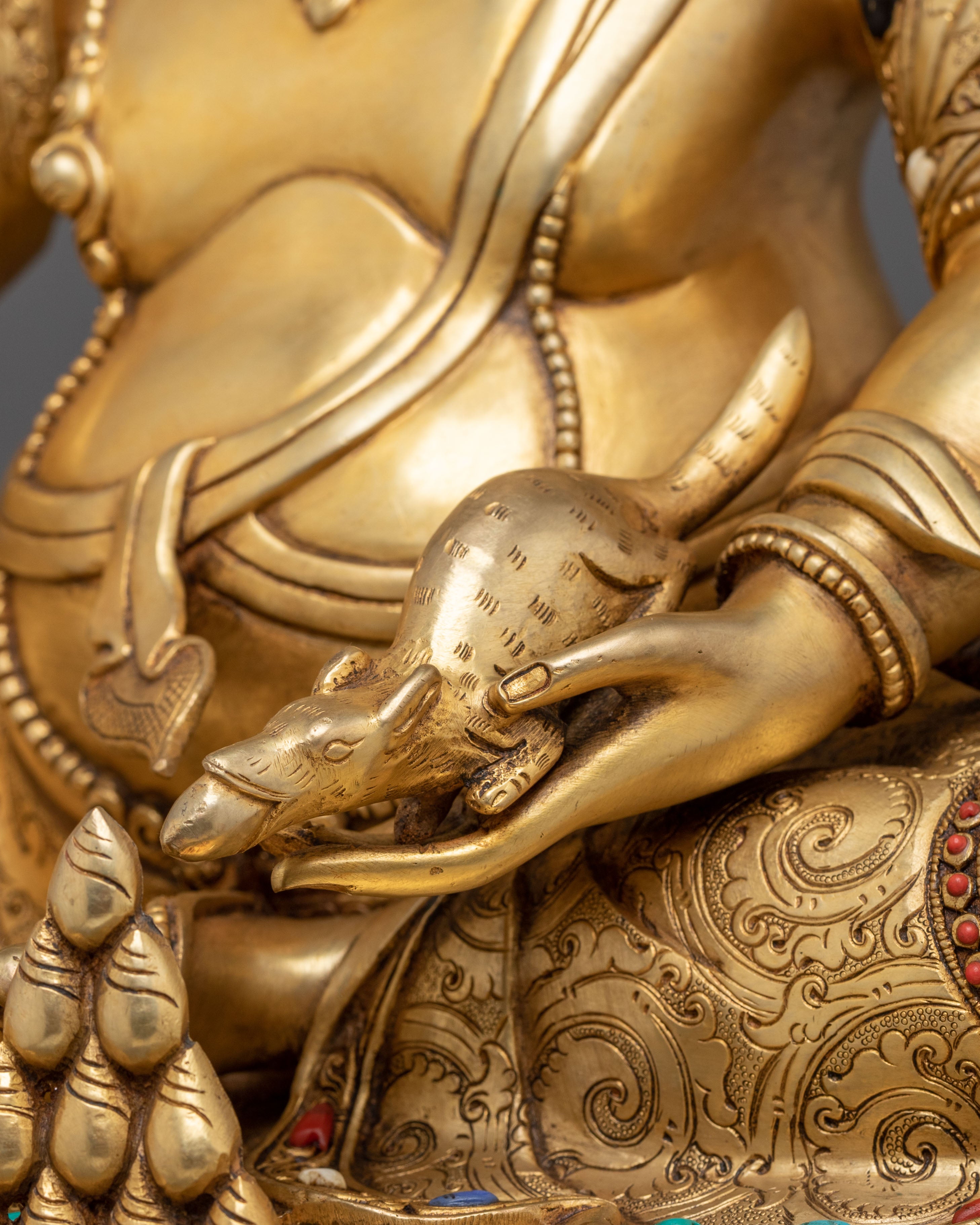 Dzambhala Statue on a Throne | Fire Gold Gilded Figurine