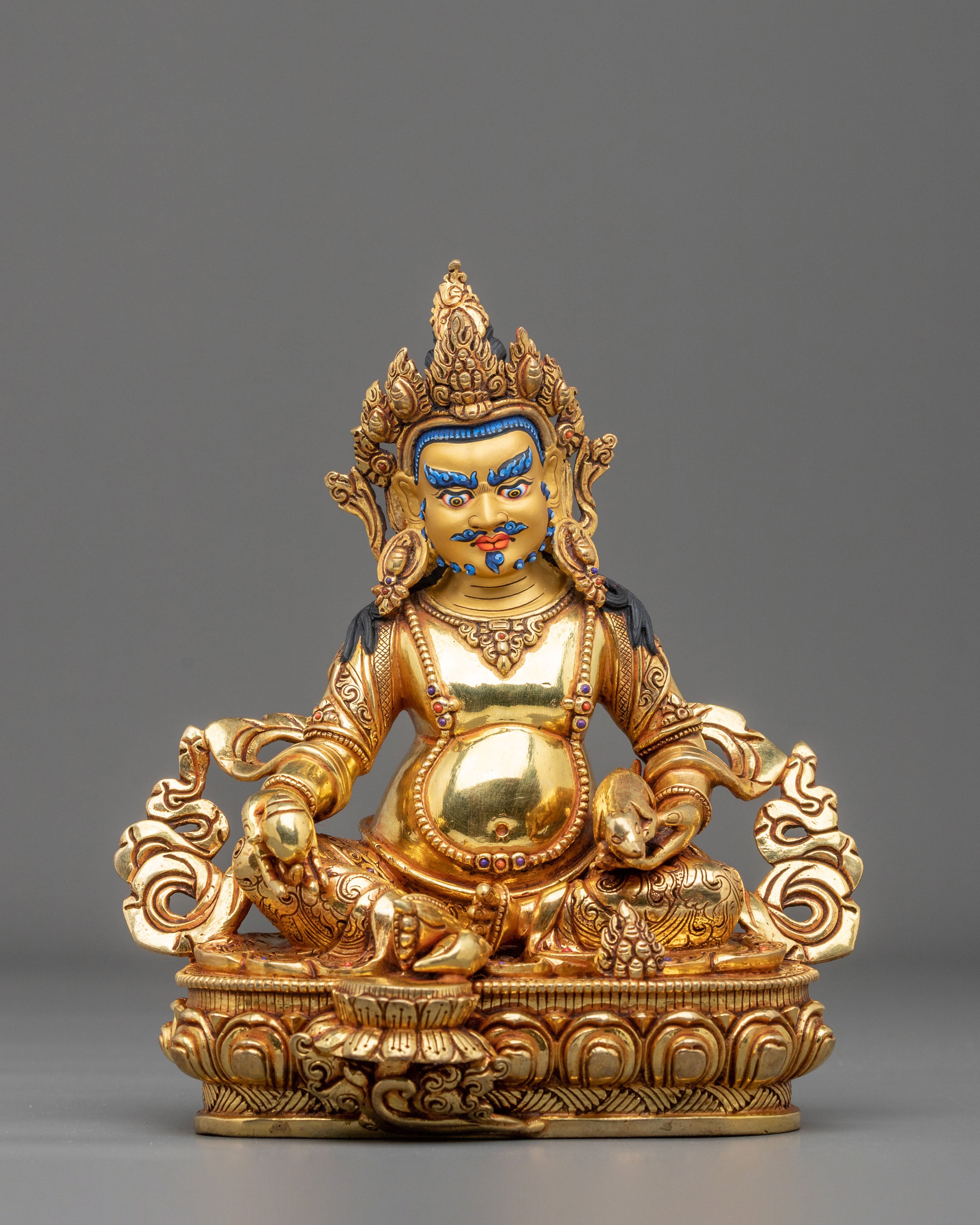 Dzambhala Wealth God Spiritual Statue | 24K Gold Gilded Copper Sculpture