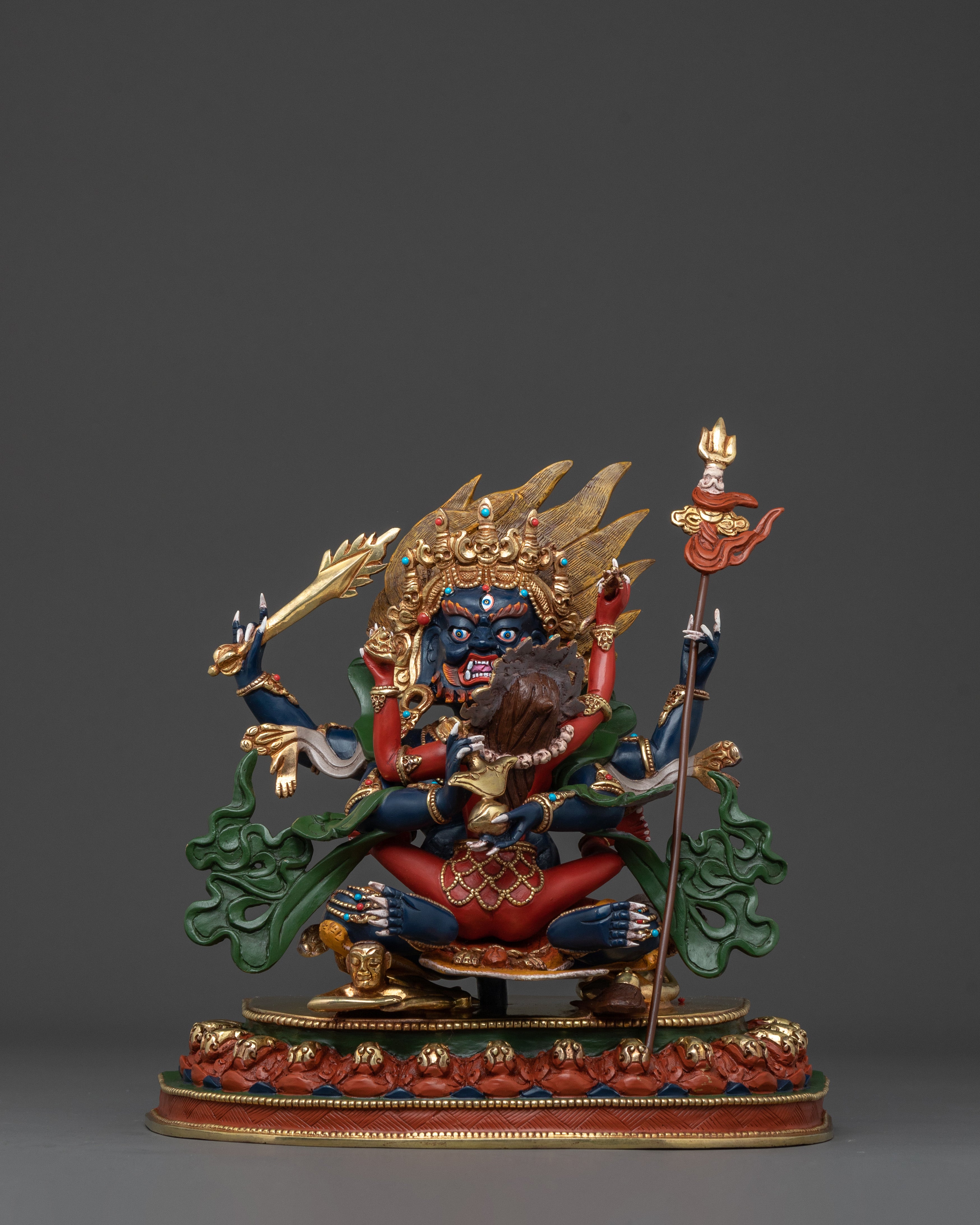 Chaturbhuja Mahakala Sculpture with Consort | Home Decor