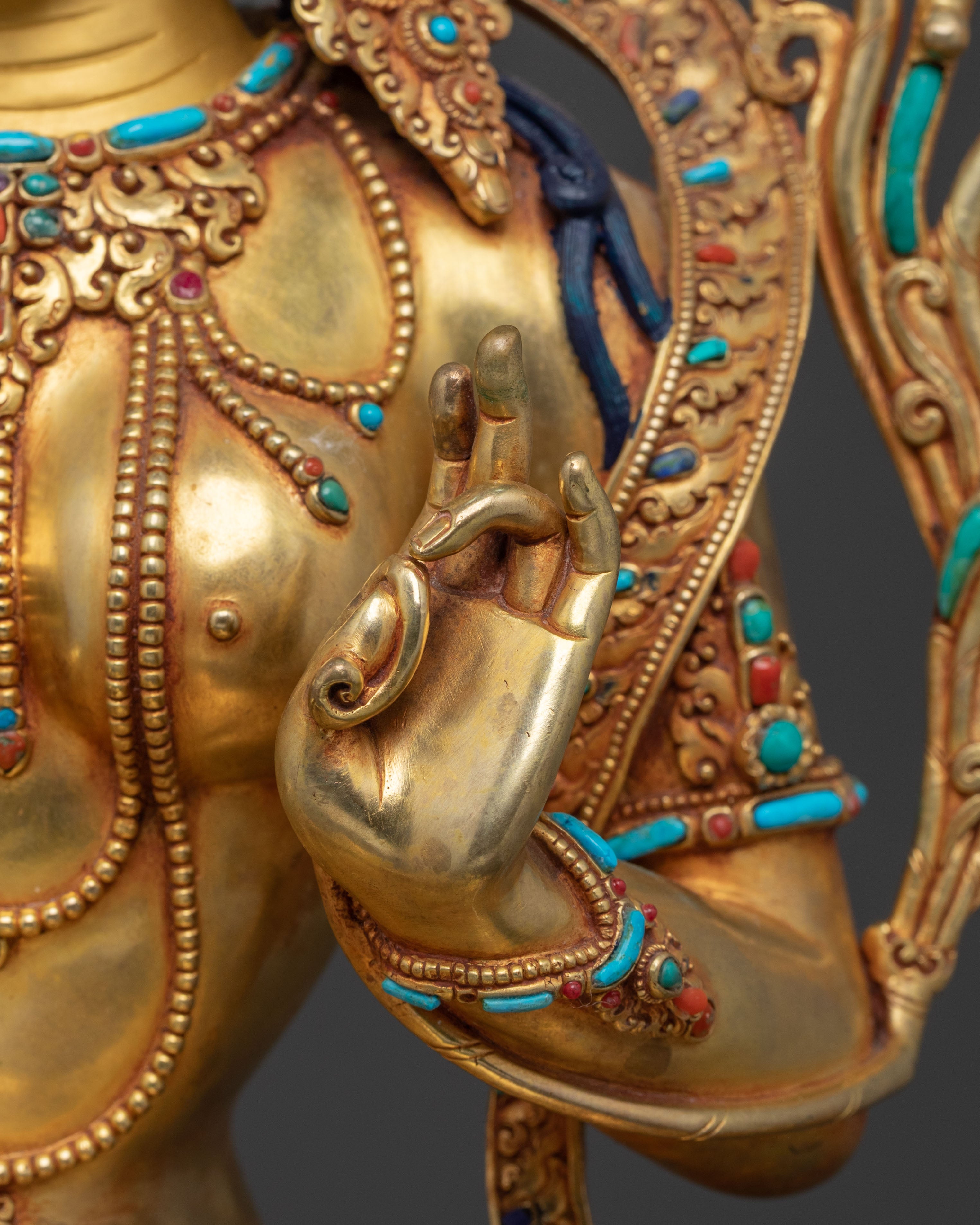 Handcrafted Green Tara Statue | 24K Gold Gilded