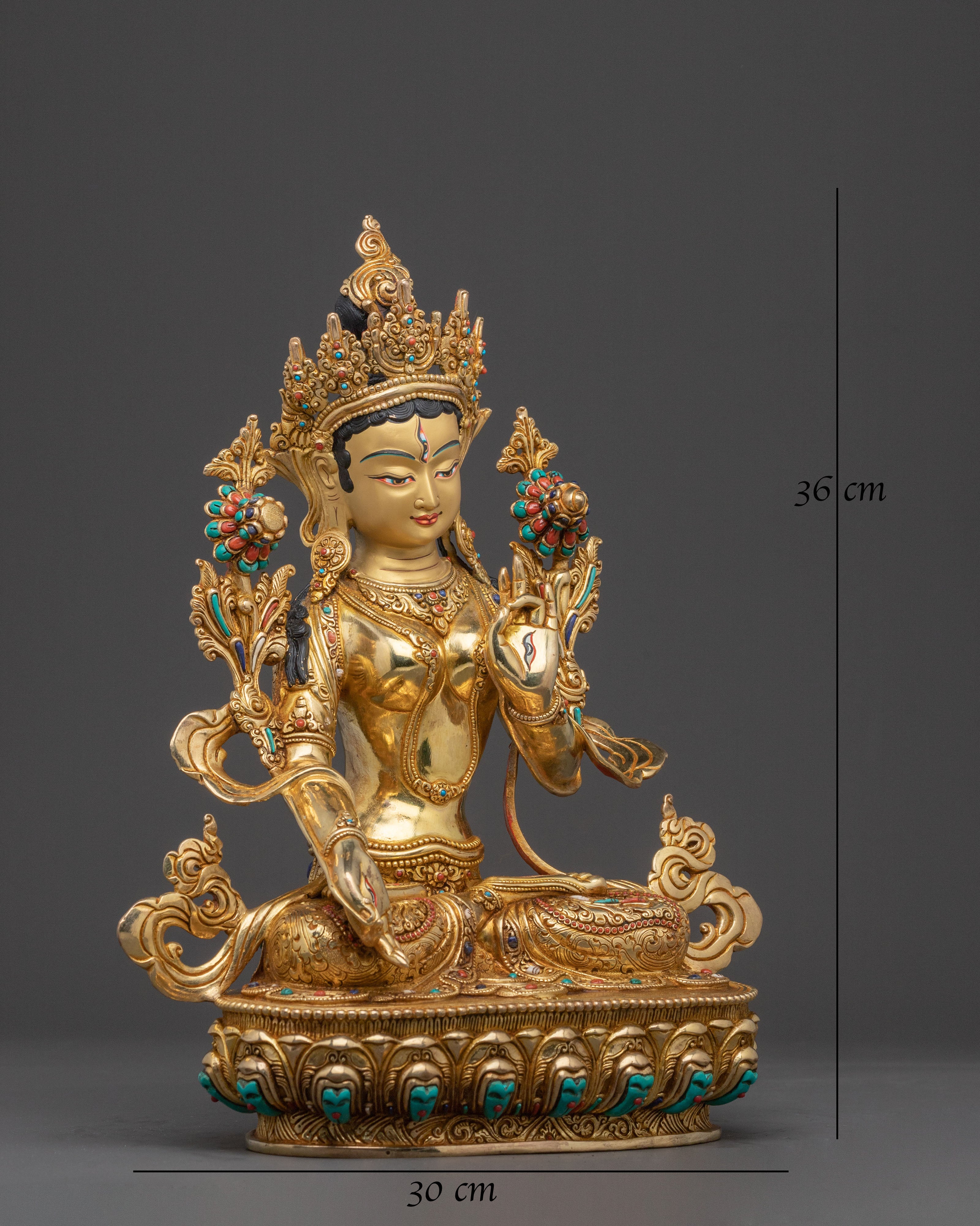 Radiant Spiritual Statue of White Tara | 24K Gold Gilded Artistry