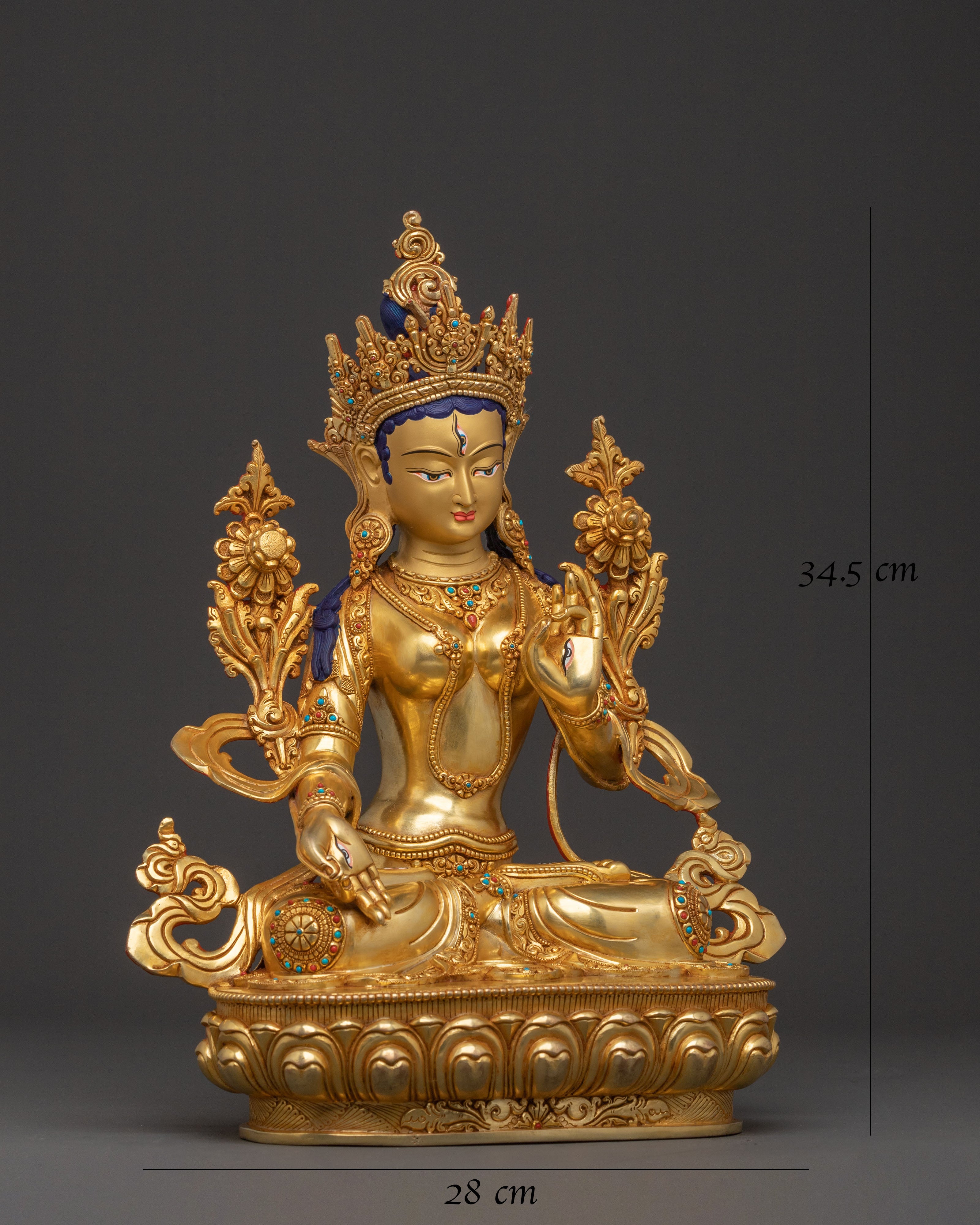 Sacred White Tara Figure | 24K Gold Gilded Statue
