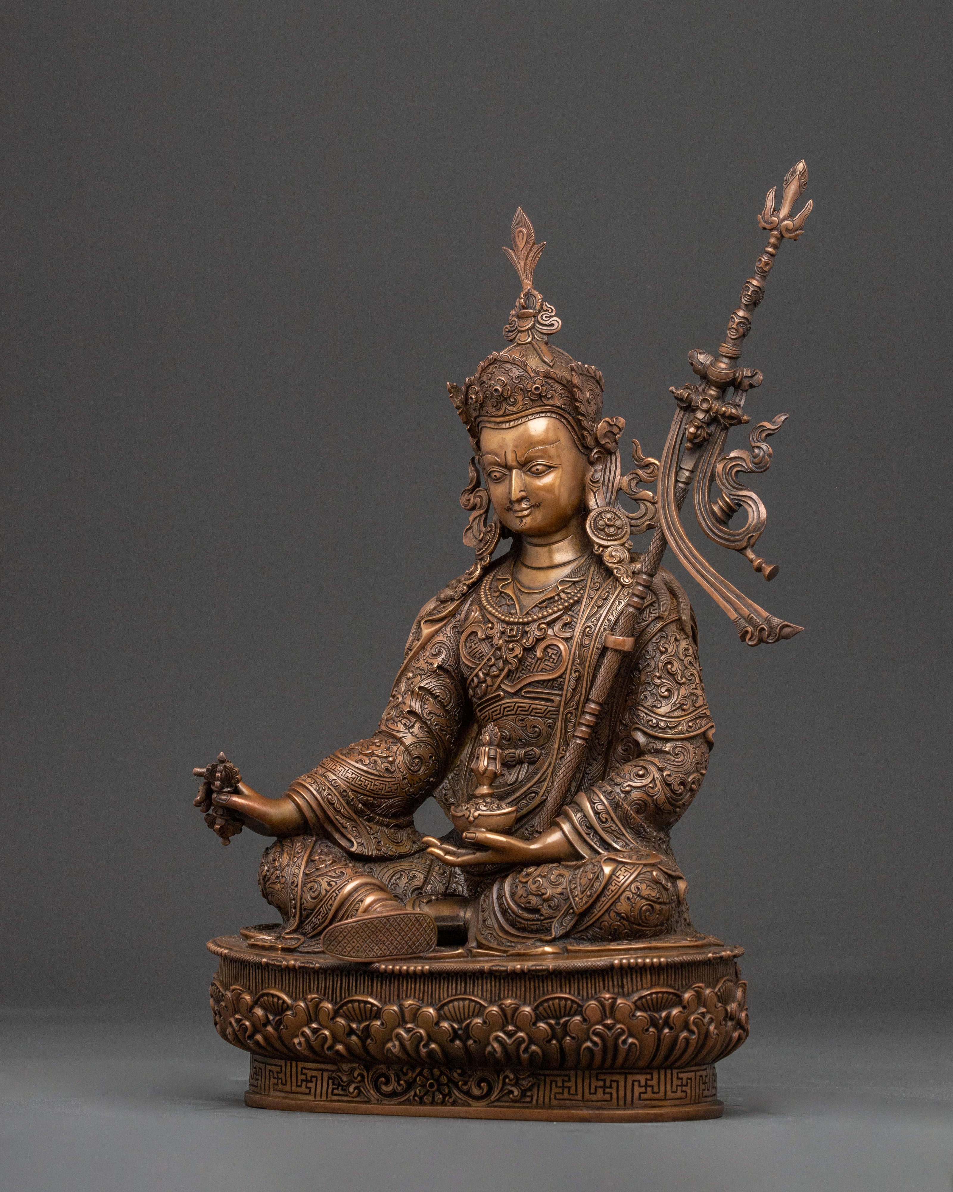 Padmasambhava Lotus Master Statue: Oxidized Copper Serenity