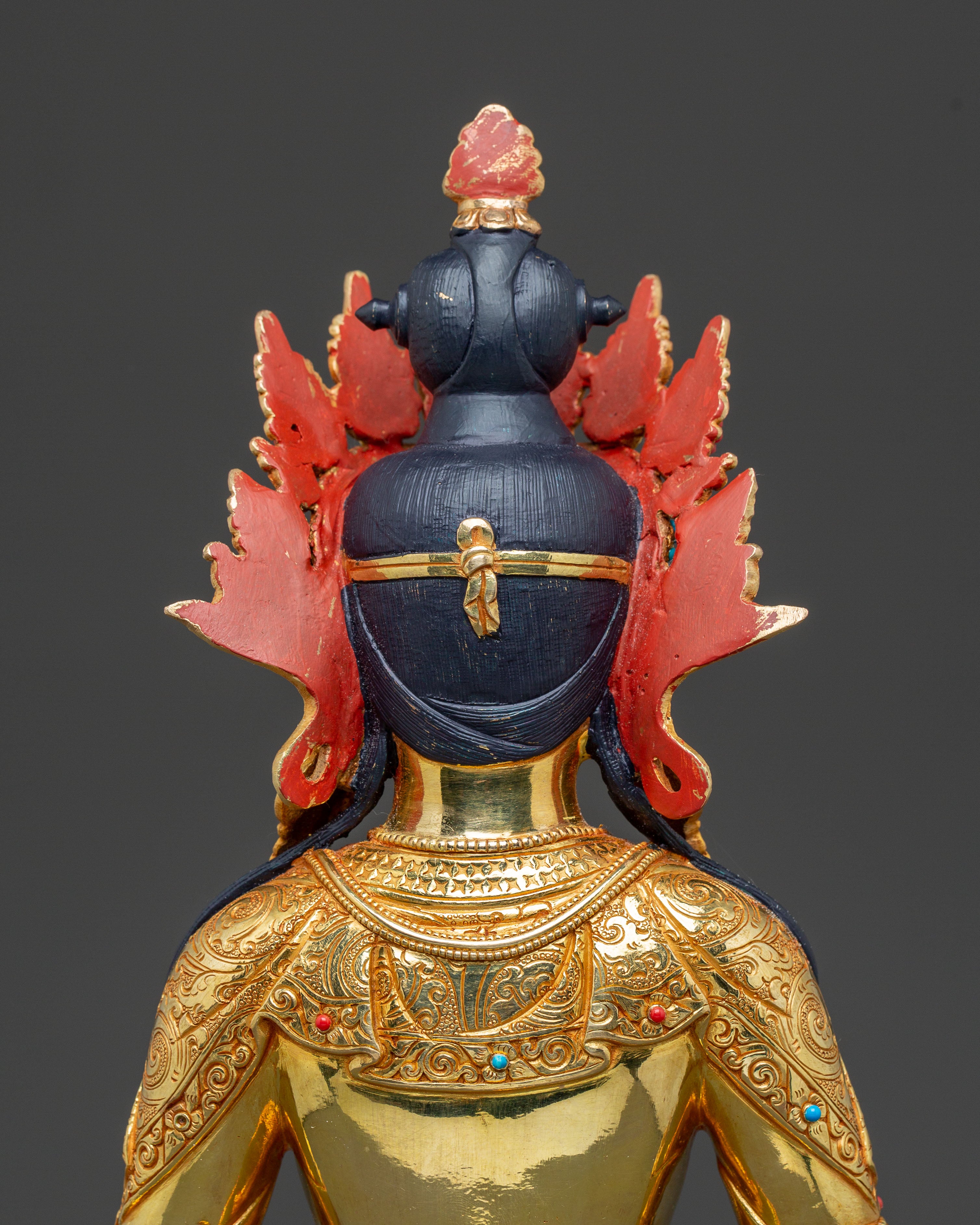 Handcrafted Amitayus Buddha Spiritual Statue - Masterpiece Gilded Copper