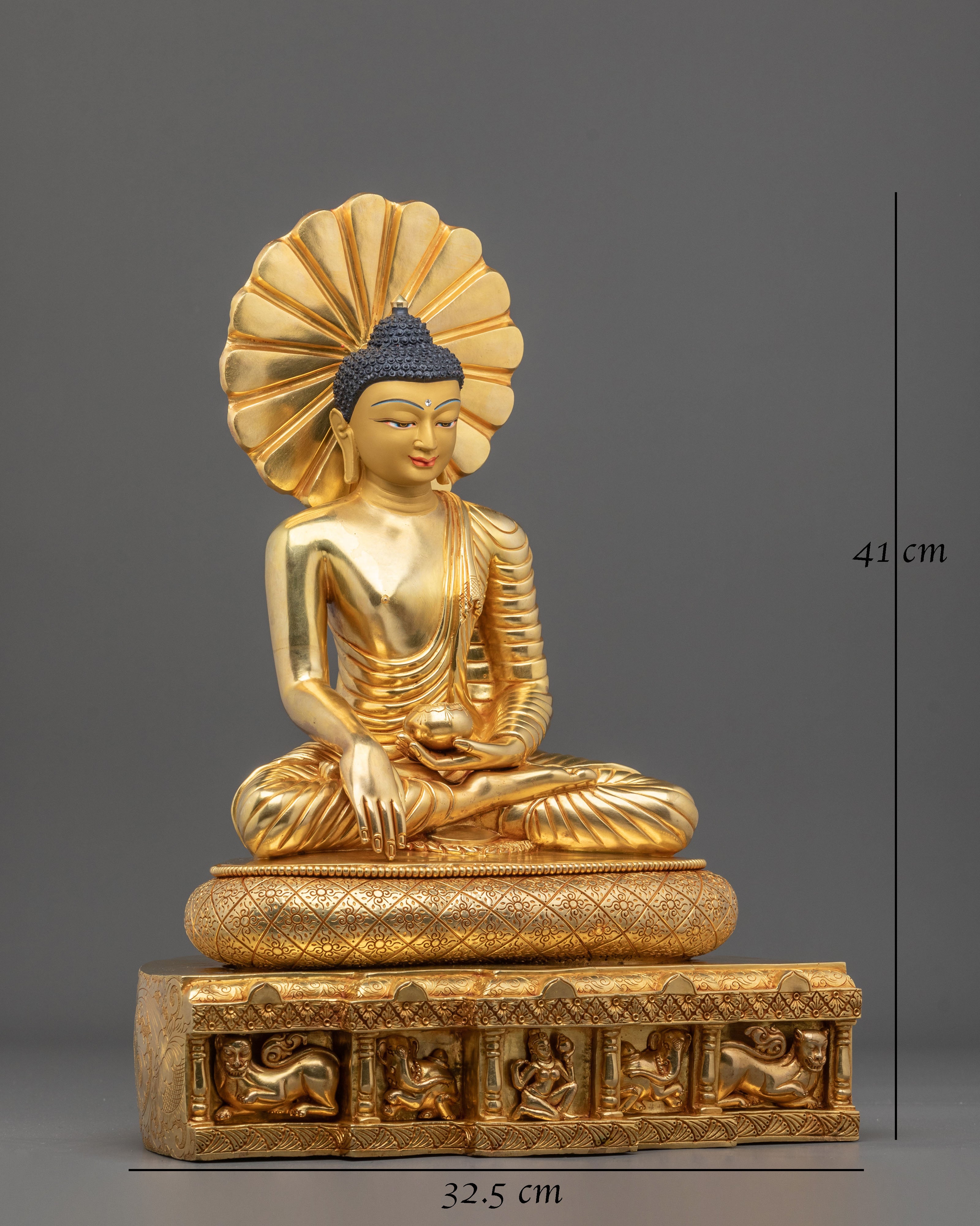 Gautama Buddha 24K Gold Gilded Sculpture: Divine Serenity
