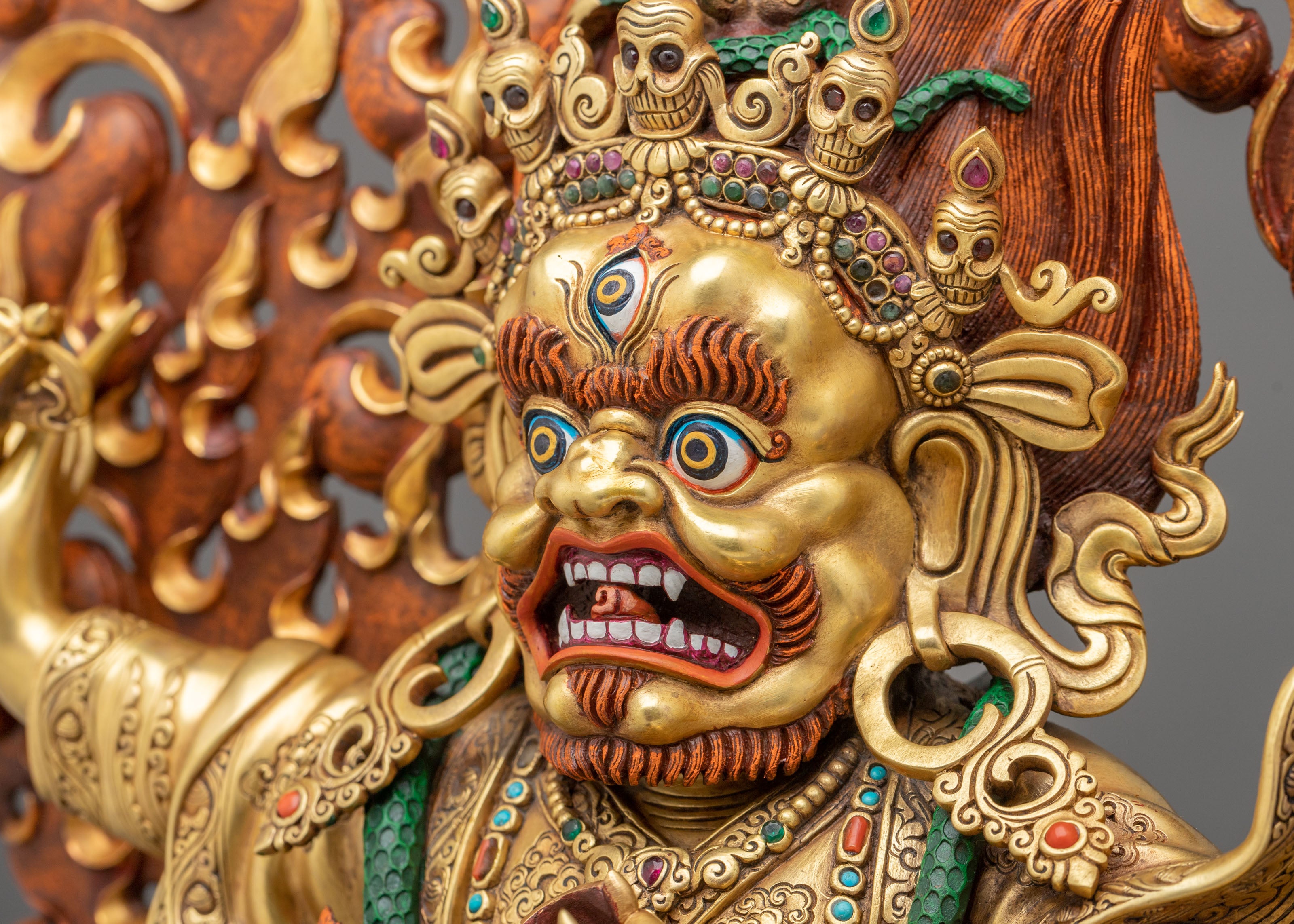 24K Gold Gilded Copper Mahakala Bernakchen Statue | Vajrayana Protector