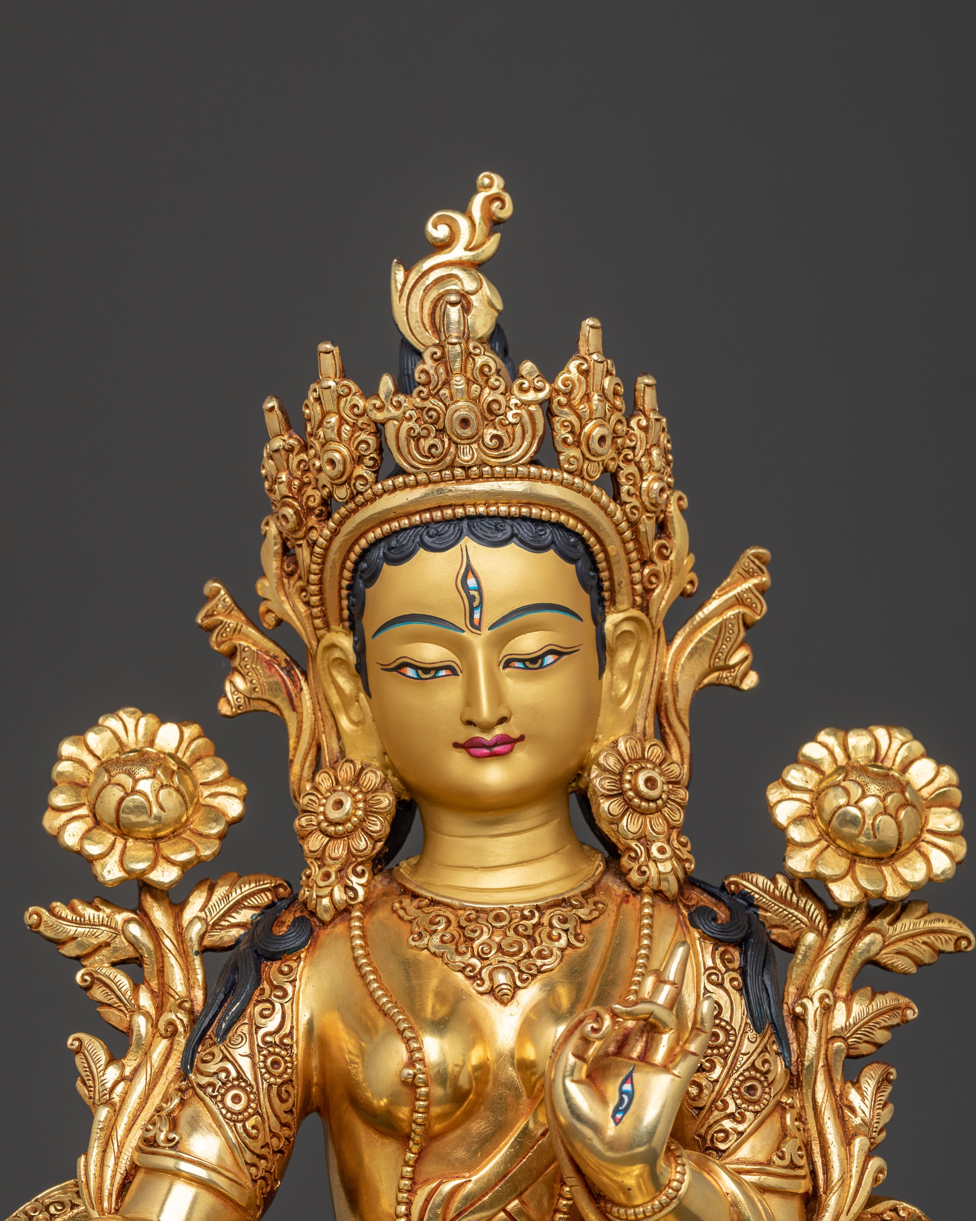 White Tara Meditation Deity Statue: 24K Gold Gilded Masterpiece