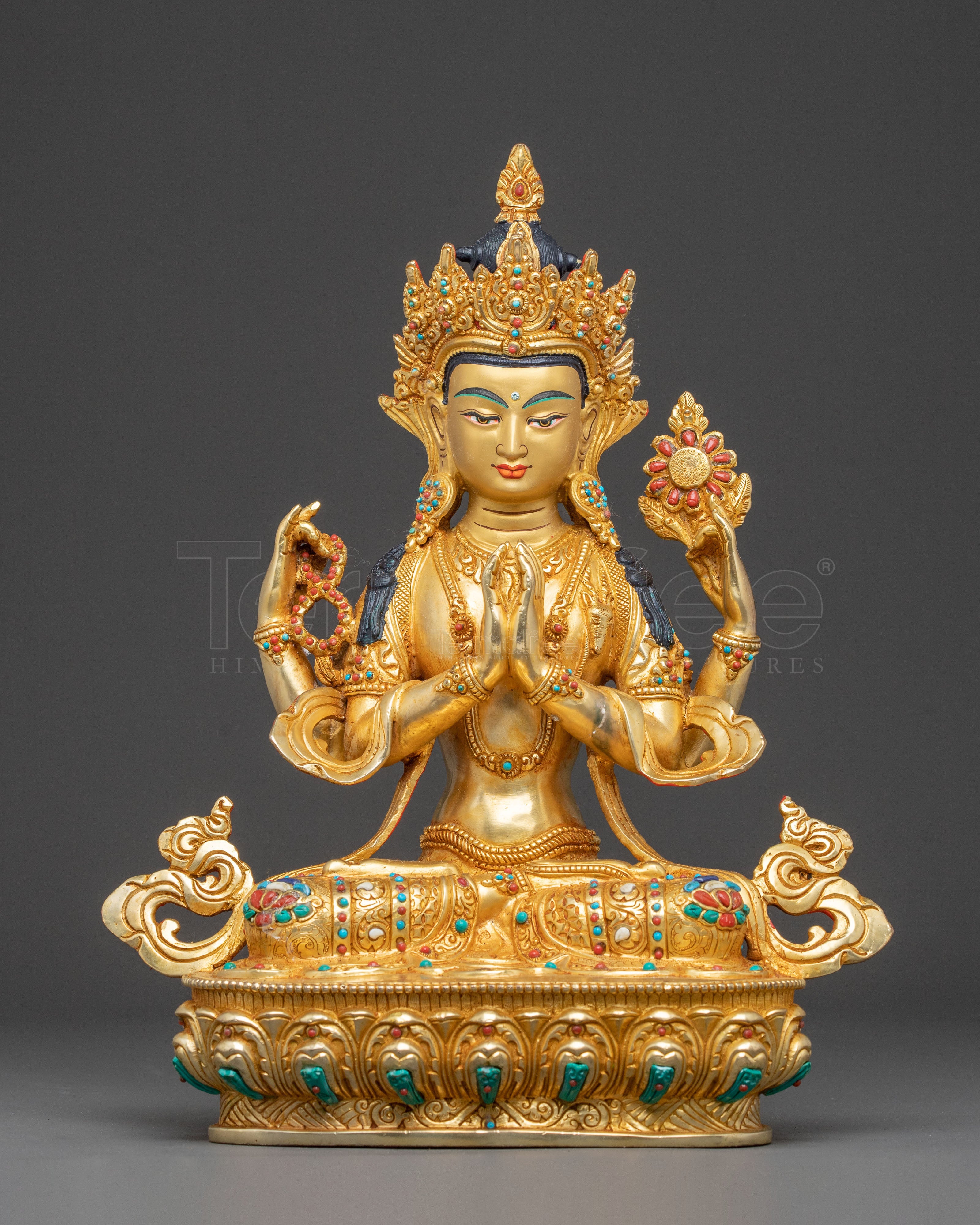 Handcrafted Sacred Chenrezig Bodhisattva Copper Statue