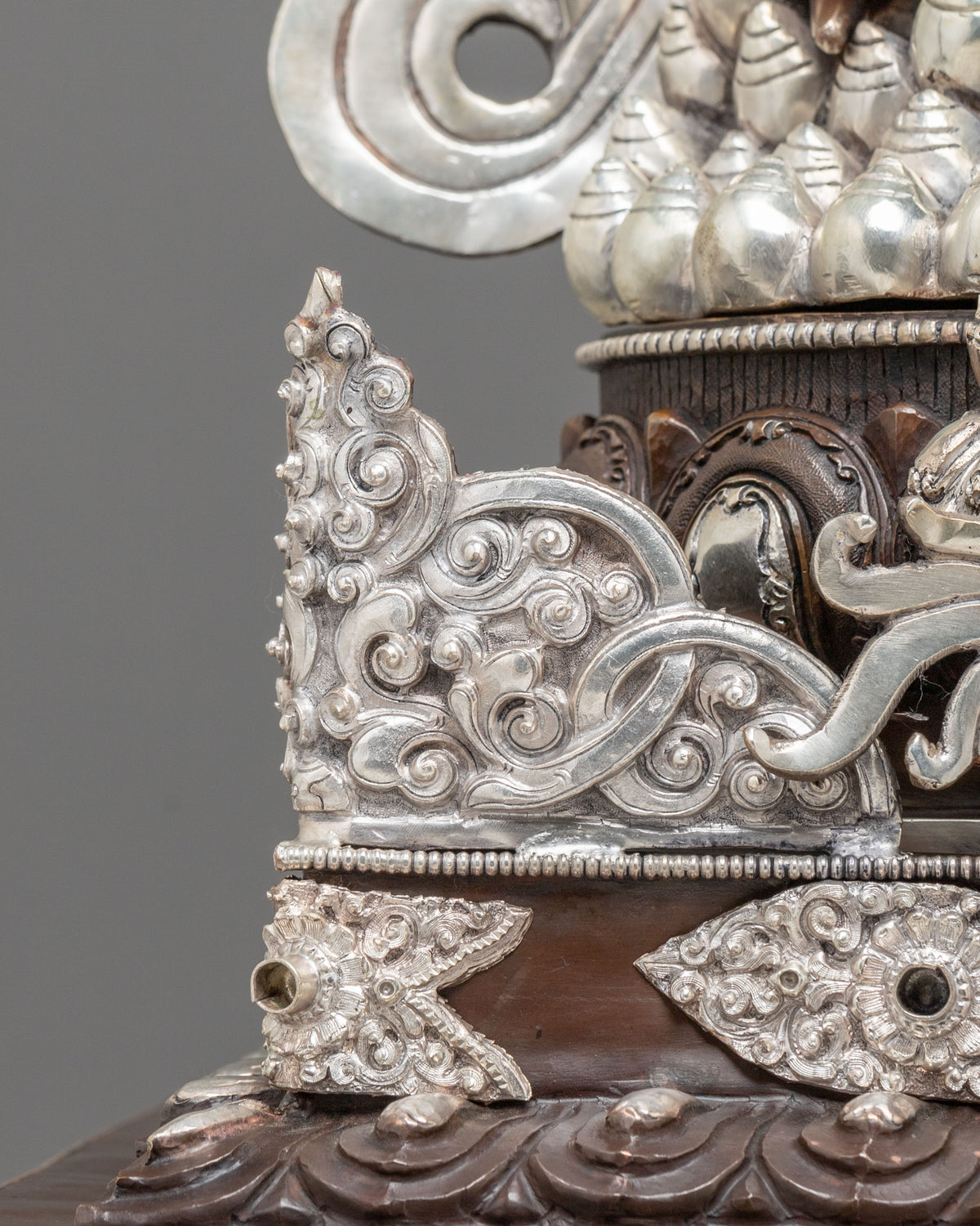 Dzambhala Statue on Throne | Oxidized Copper Figurine with Silver Plating